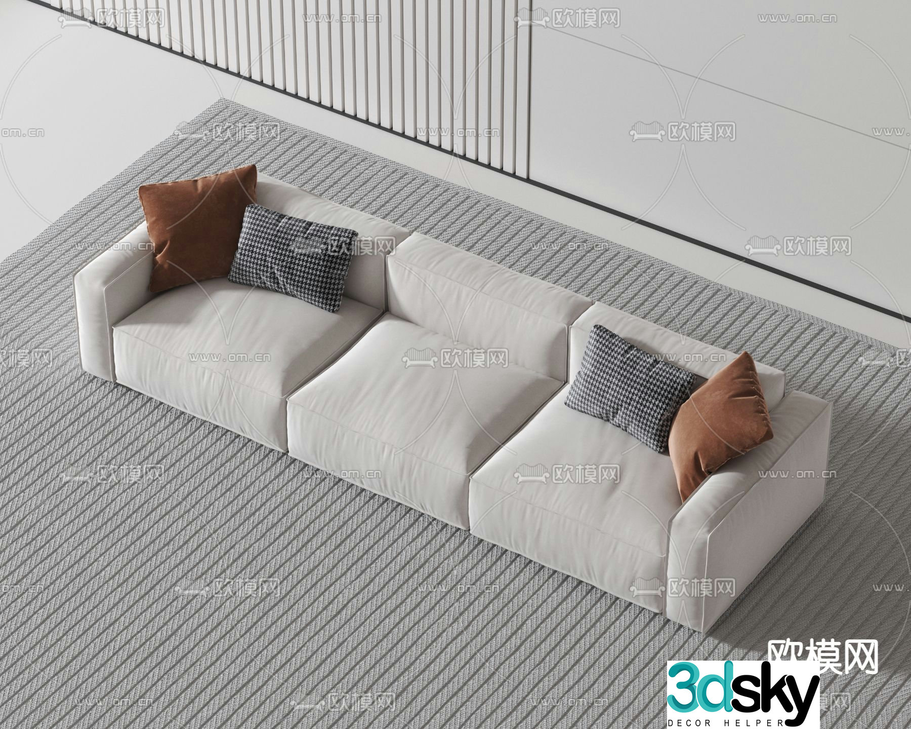 Upholstered Sofa Three-person Sofa 3D Model