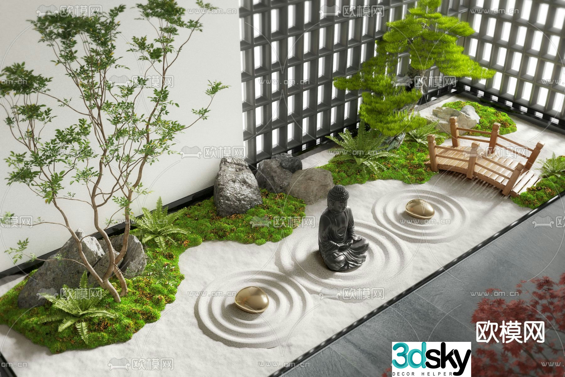 New Chinese style interior landscape courtyard landscaping 3D model