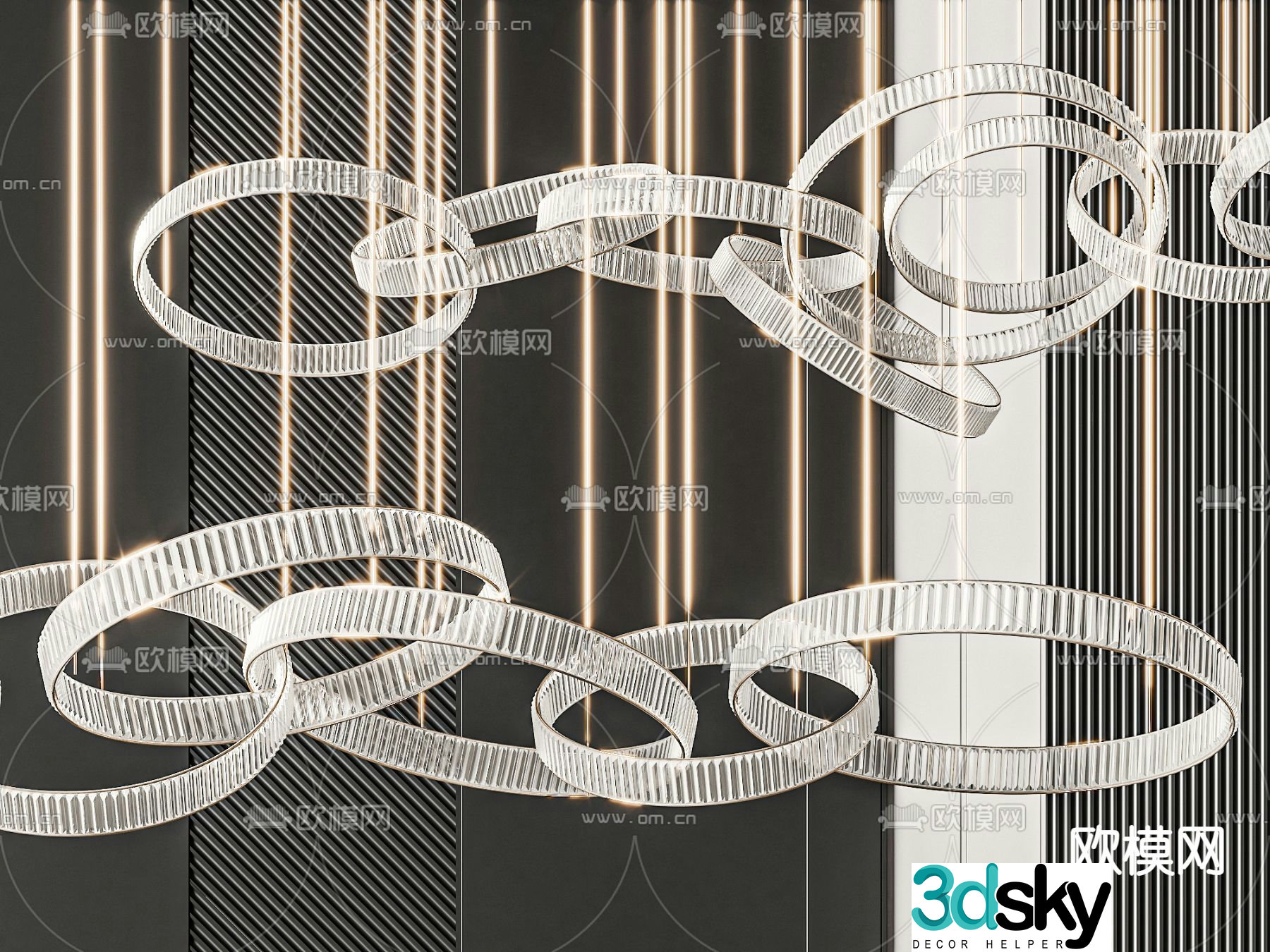 Light luxury chandeliers ring chandeliers crystal lamp 3d model