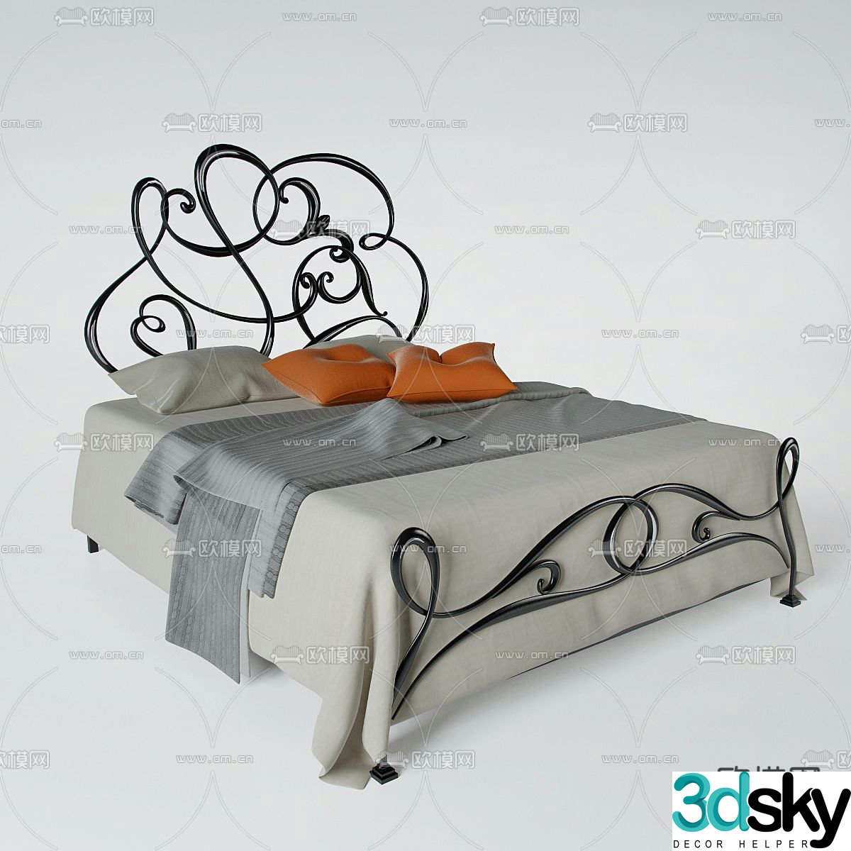 Iron double bed romantic bed 3d model