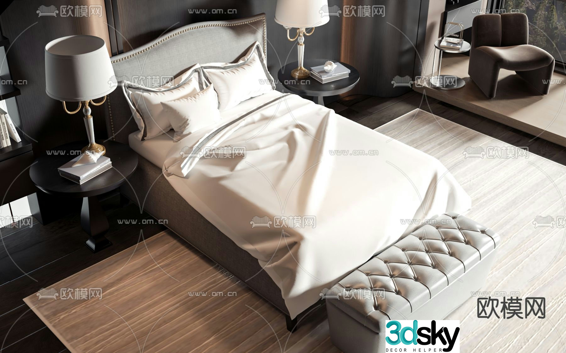 American double bed 3d model