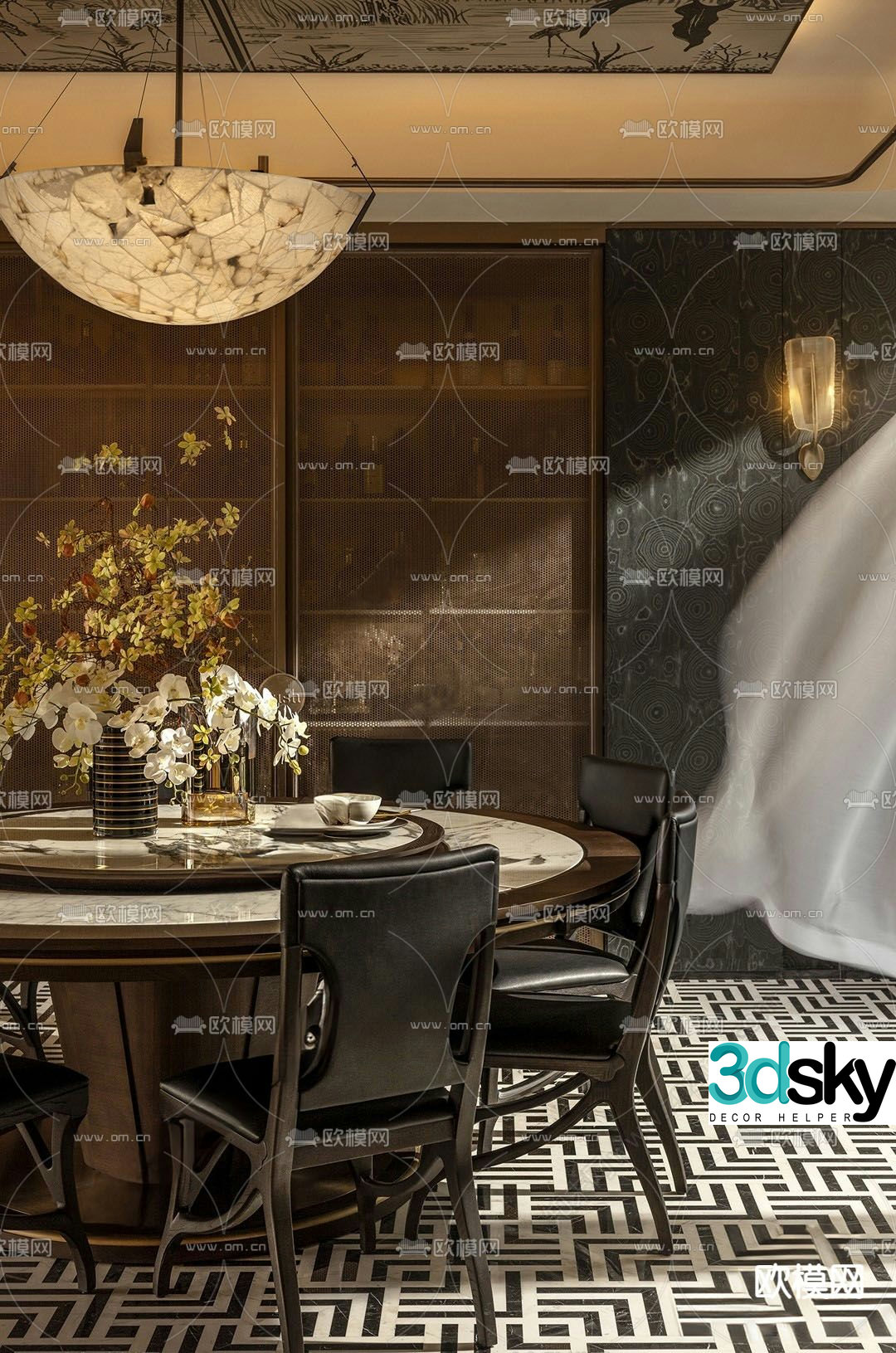 Round dining table and chairs 3d model