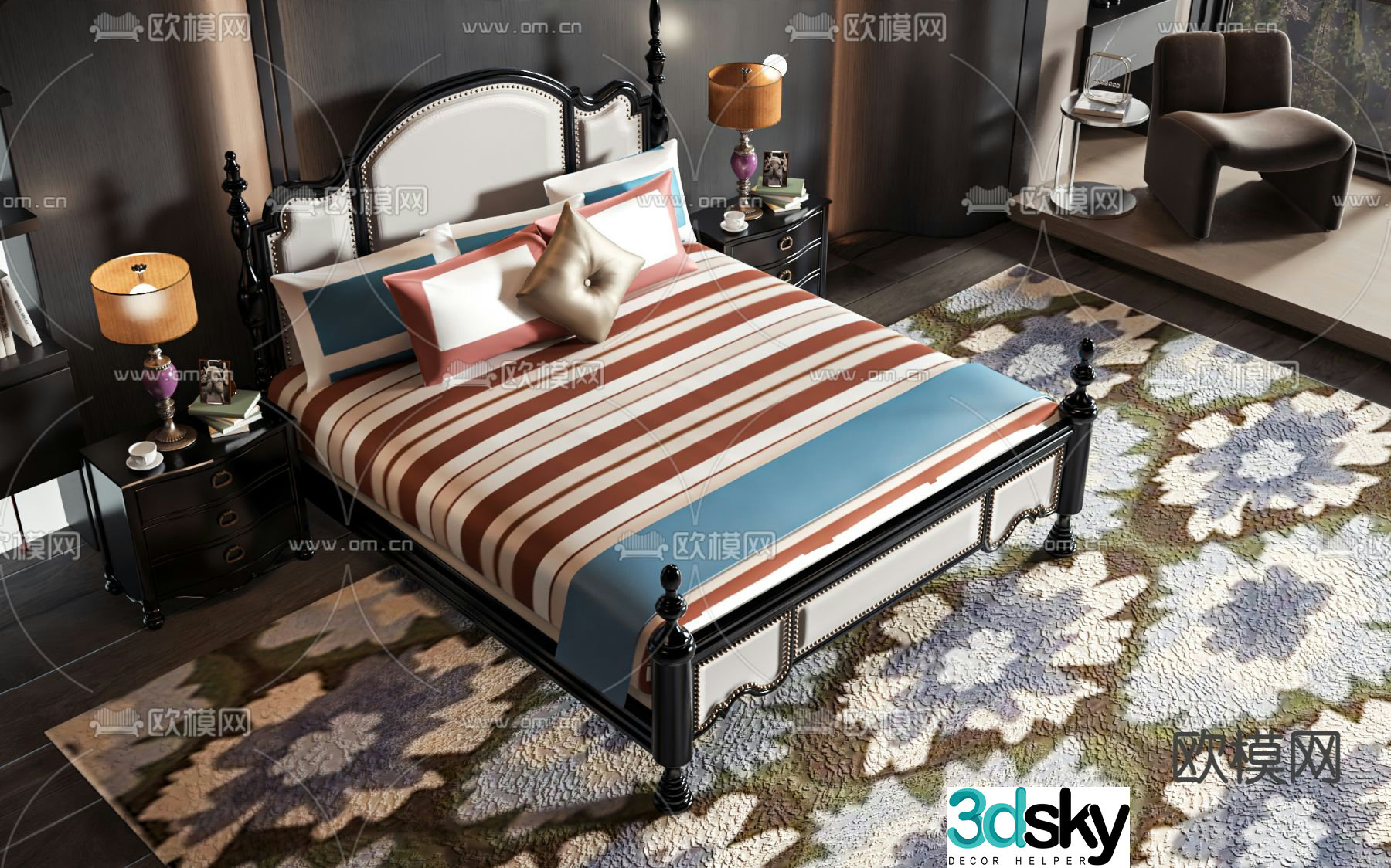 American double bed 3d model