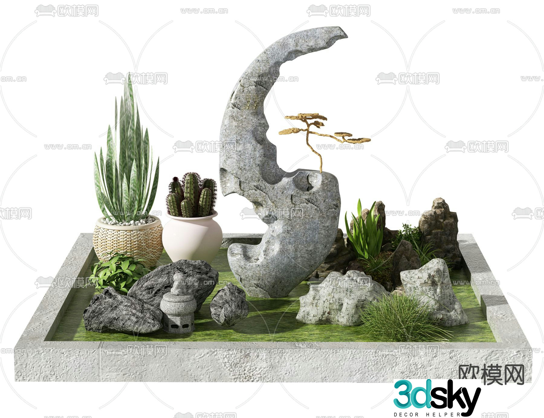 New Chinese style landscape sketch 3D model of landscaping