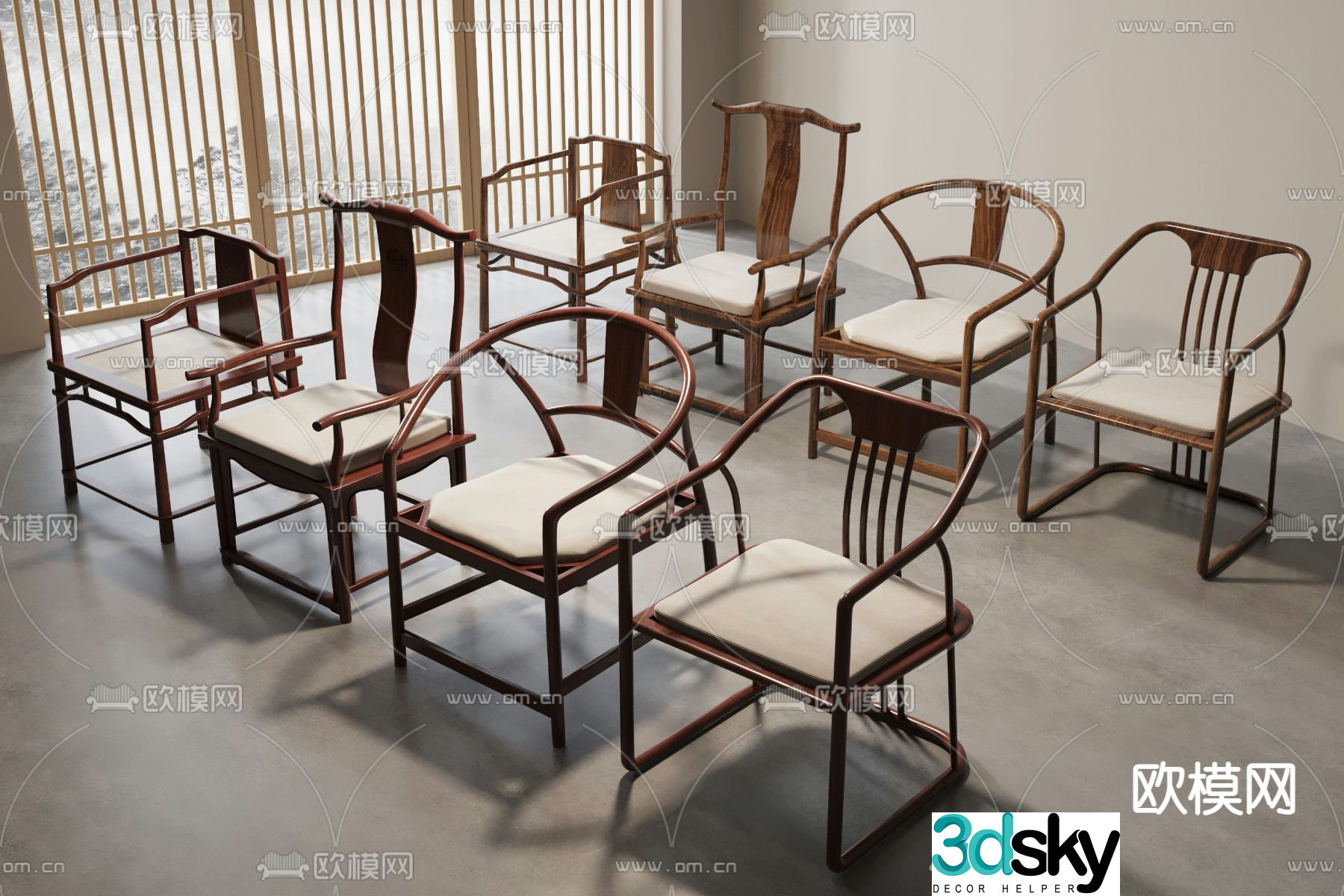 New Chinese style single chair arm chair Taishi chair 3d model