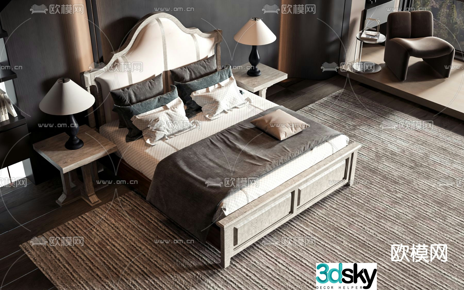 American double bed 3d model