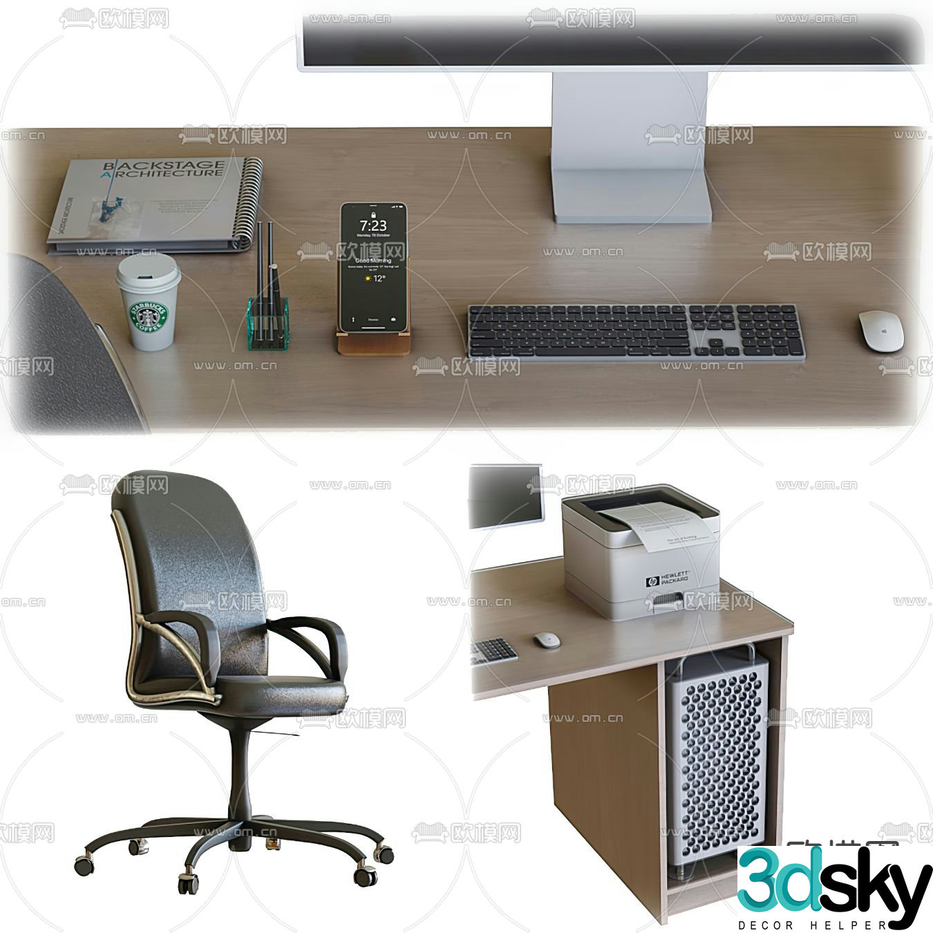 Office desk accessories office chair printer 3d model
