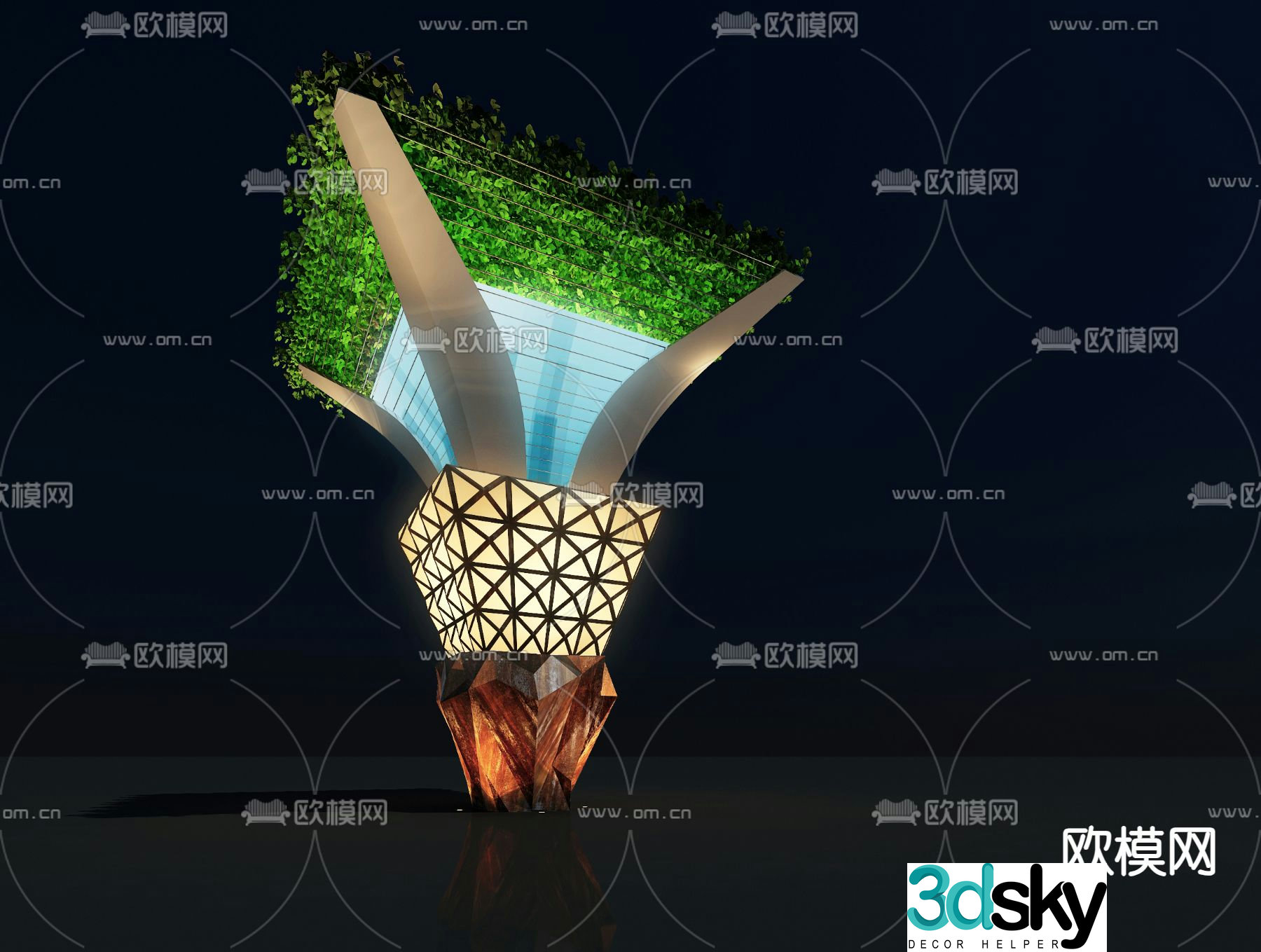 Square pool flower stand landscape sketch 3D model
