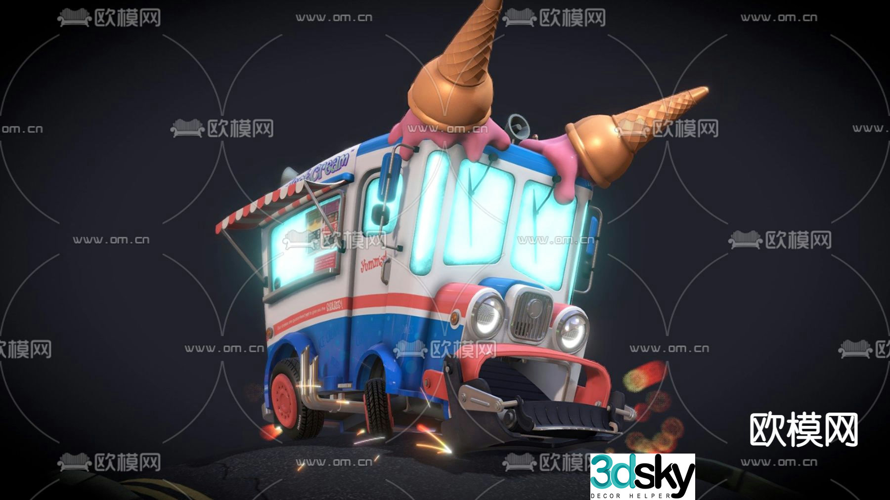 Cream Ice Cream Truck Cartoon Model 3d Model