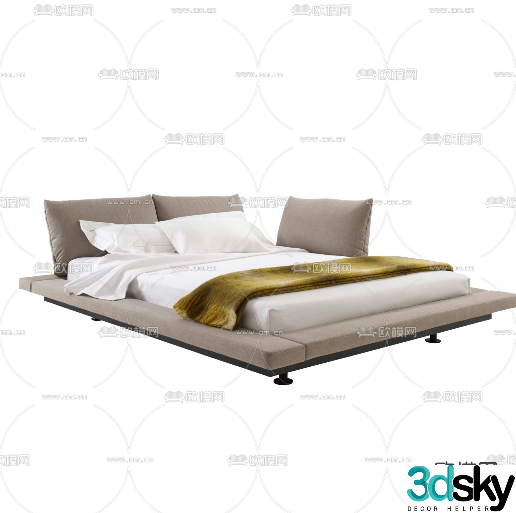 Modern double bed suspended bed 3d model