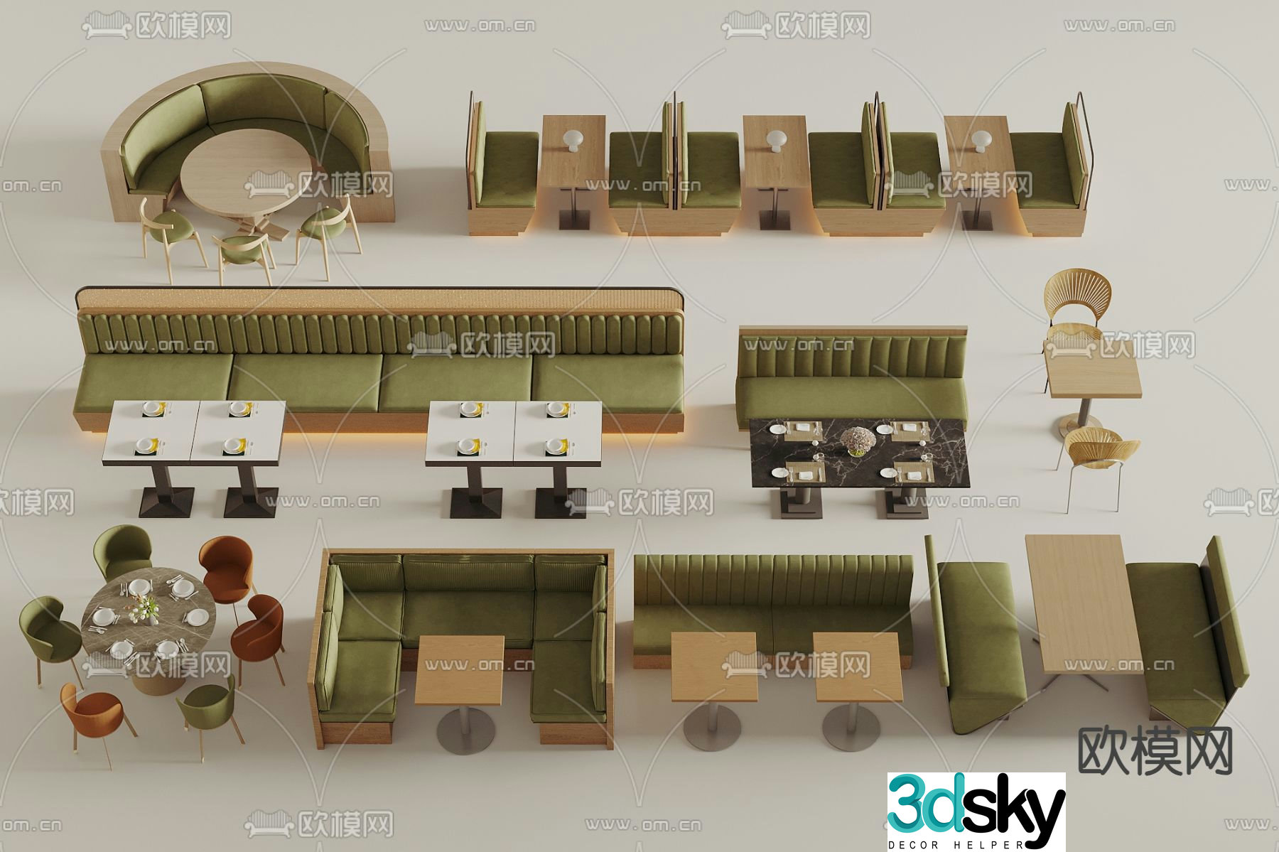 Card seat dining table and chairs restaurant card seat curved card seat 3D model