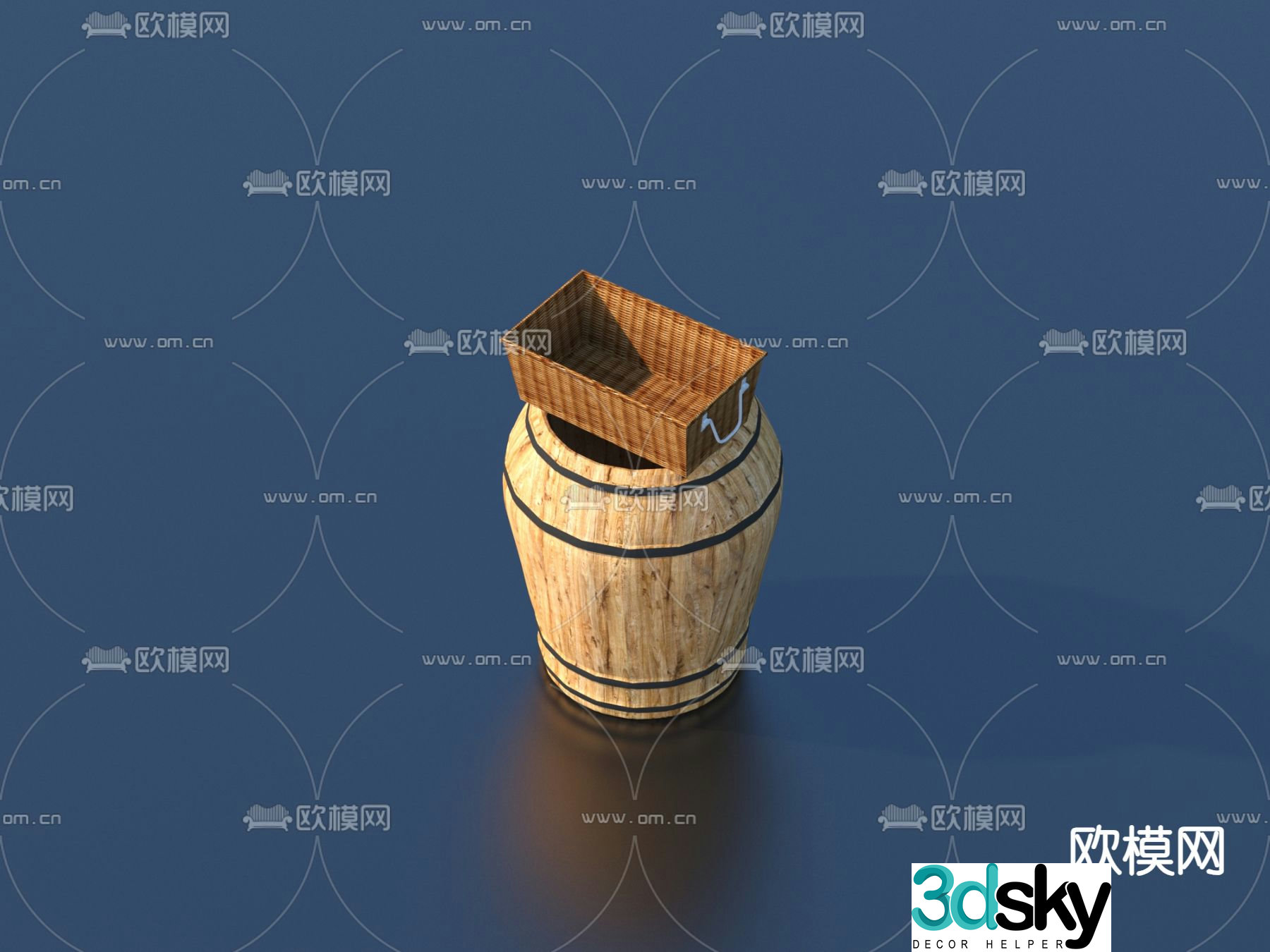 Storage basket wooden barrel rural farming sketch 3D model