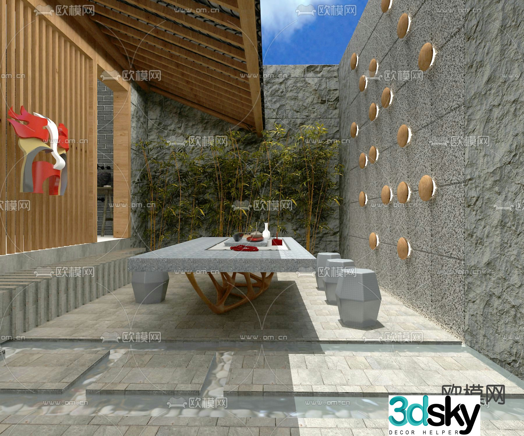 New Chinese style courtyard landscape 3D model