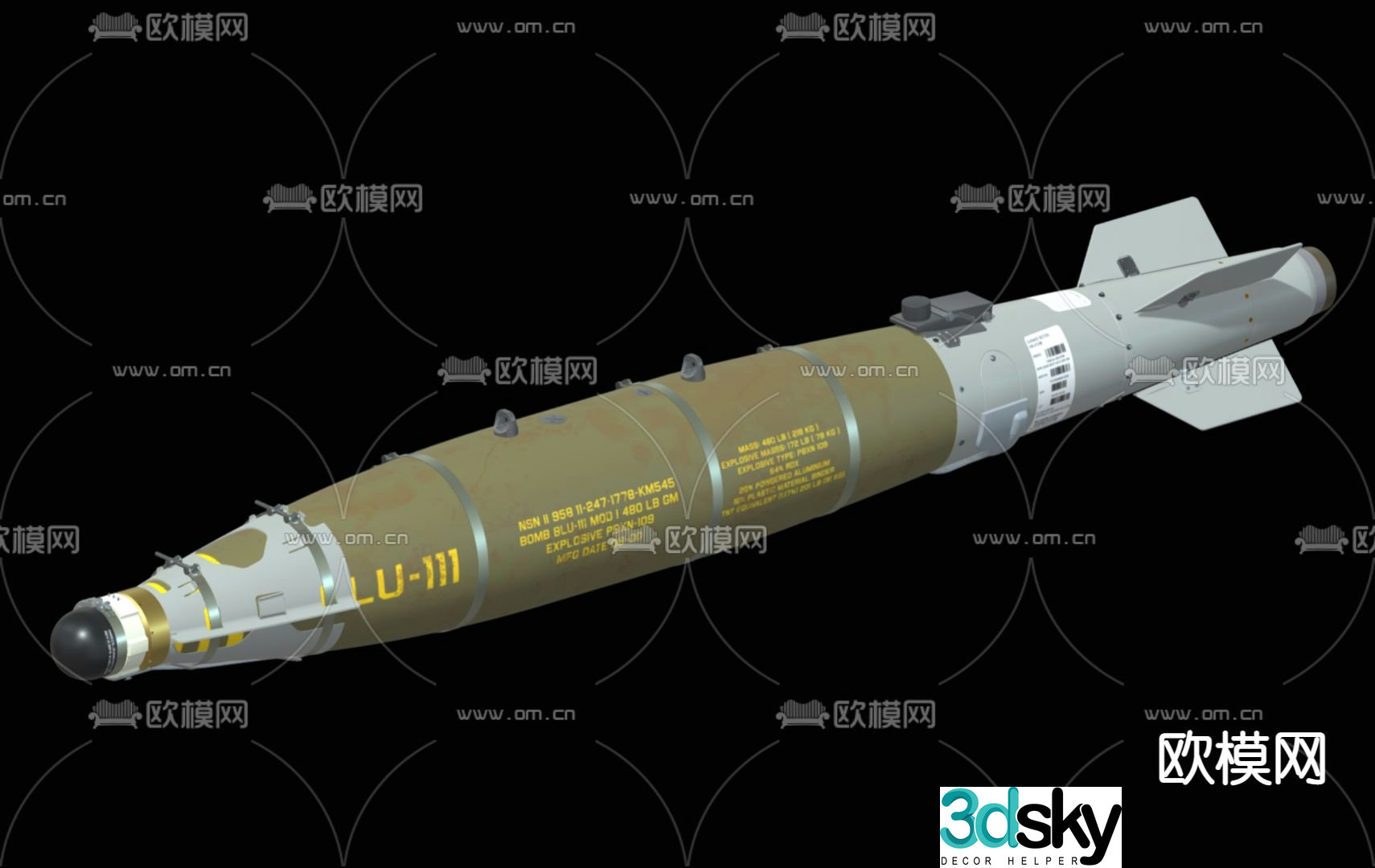 aviation bomb military weapon 3d model