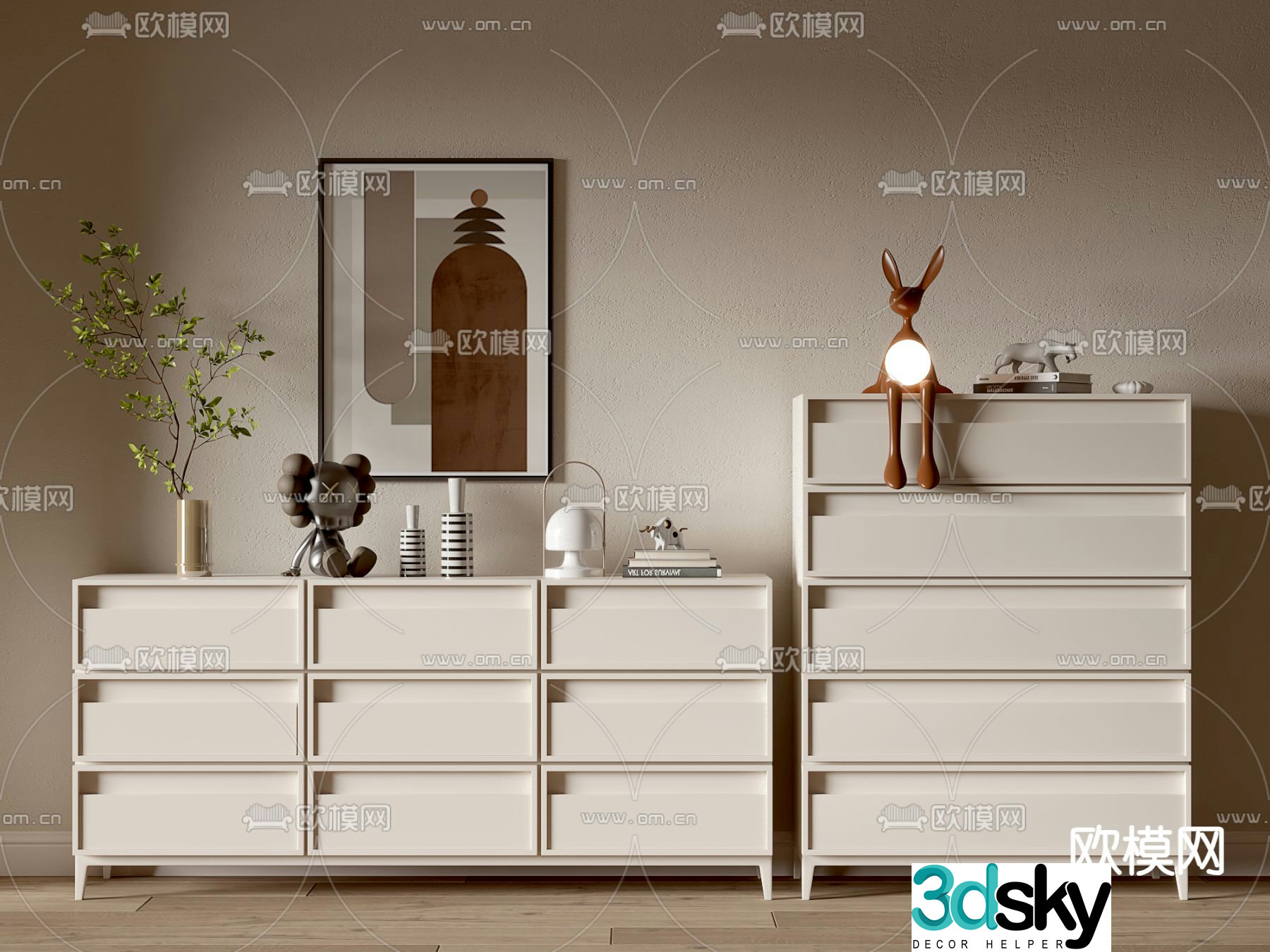 Cream style entrance cabinet drawer cabinet 3d model