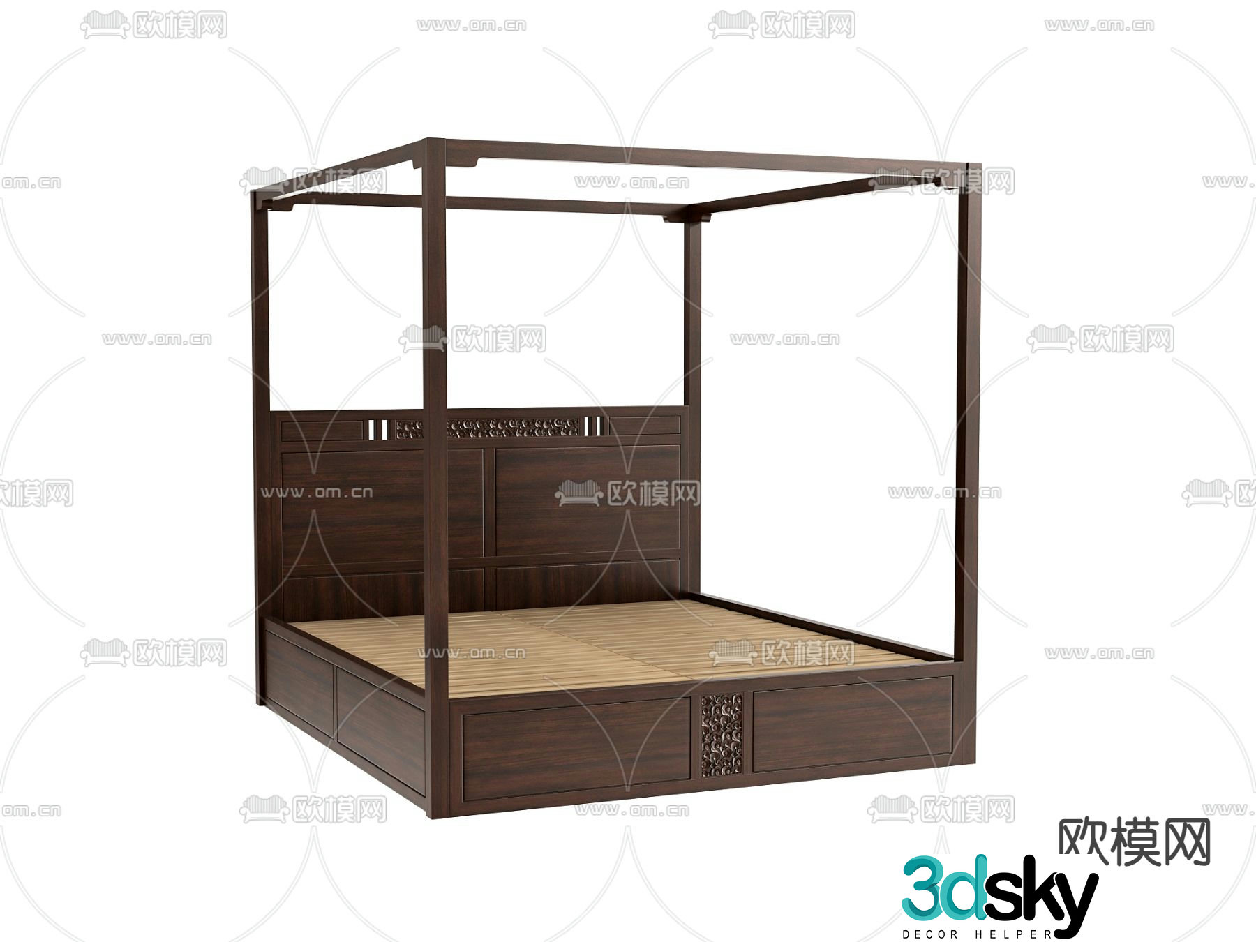 New Chinese double bed bed board 3d model
