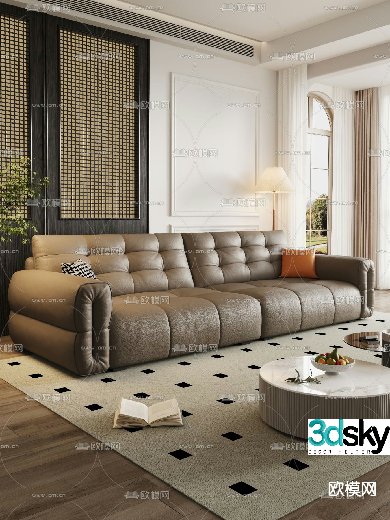 Medieval style multi-person sofa 3D model