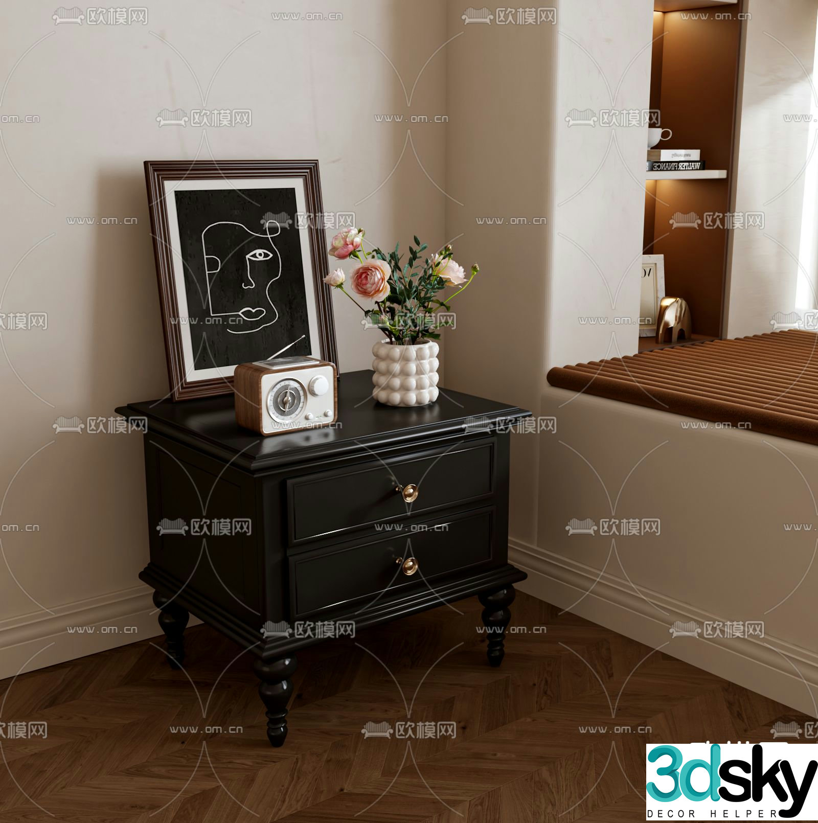 Medieval style bedside table 3d model