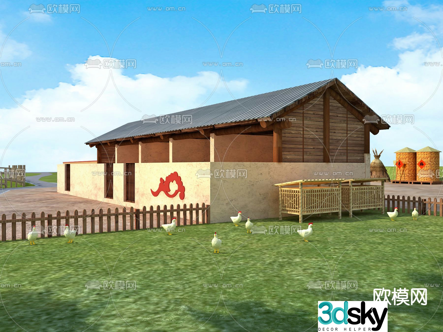 Rural landscape rural barn chicken coop 3d model