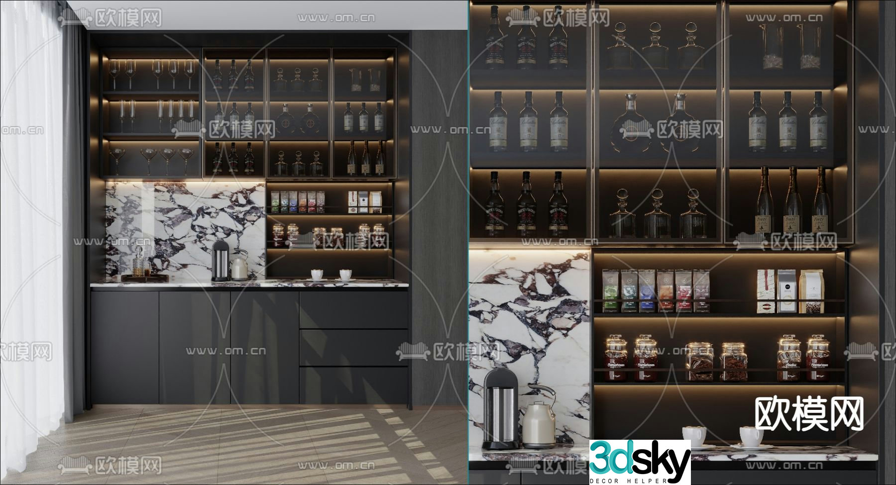 Red wine cabinet glass wine cabinet 3d model