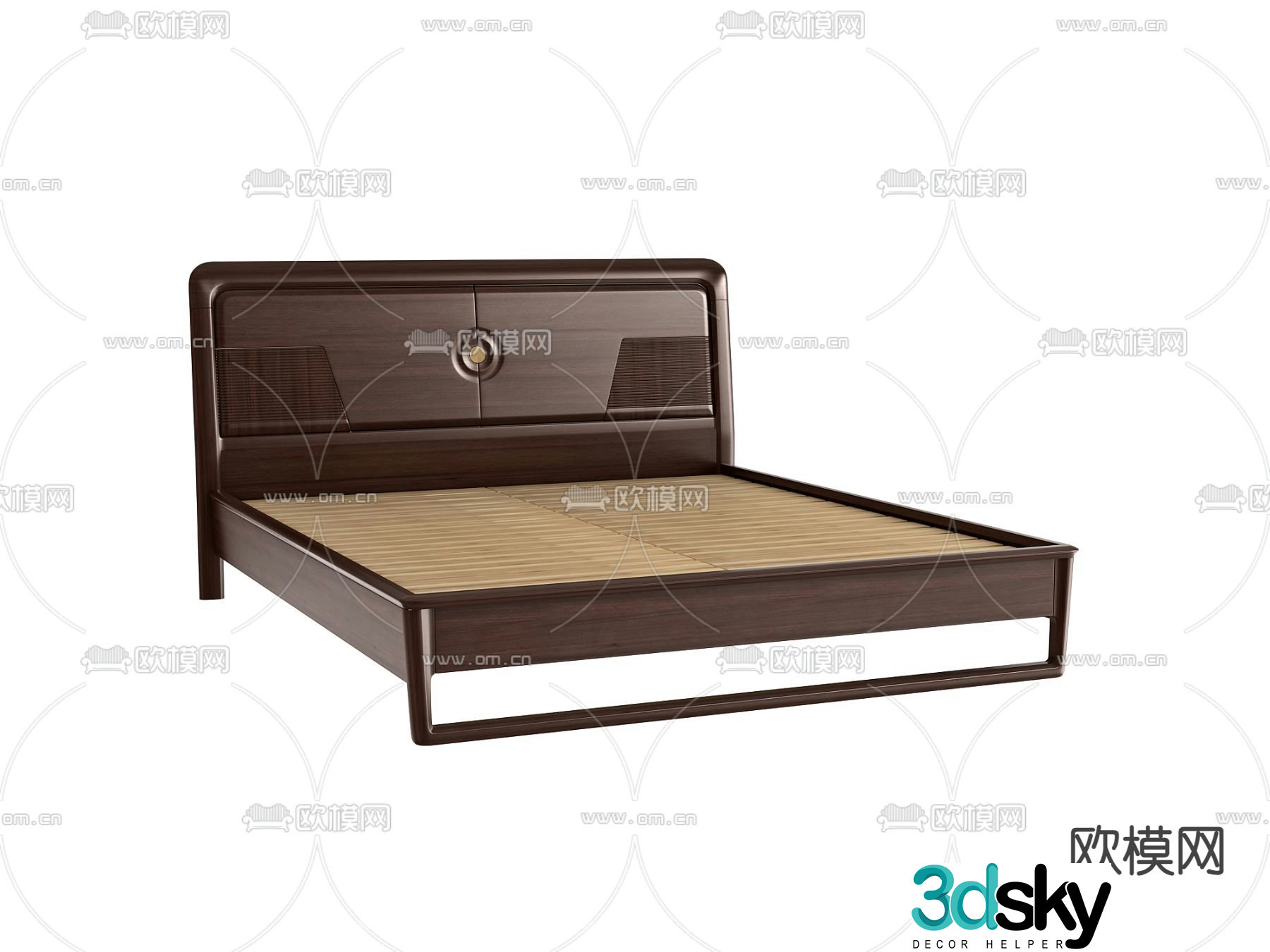 New Chinese double bed bed board 3d model