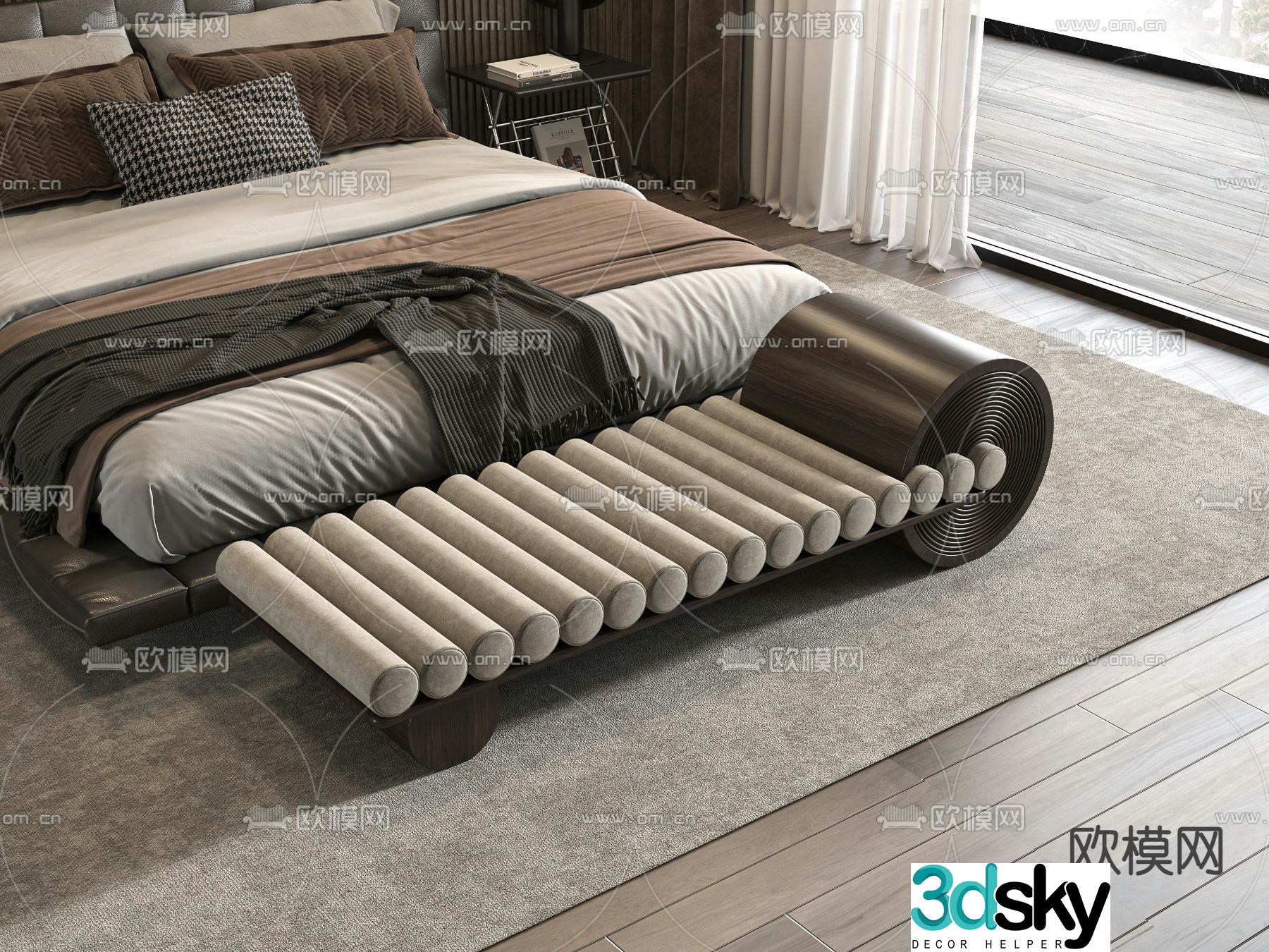 Footrest bed end stool 3d model