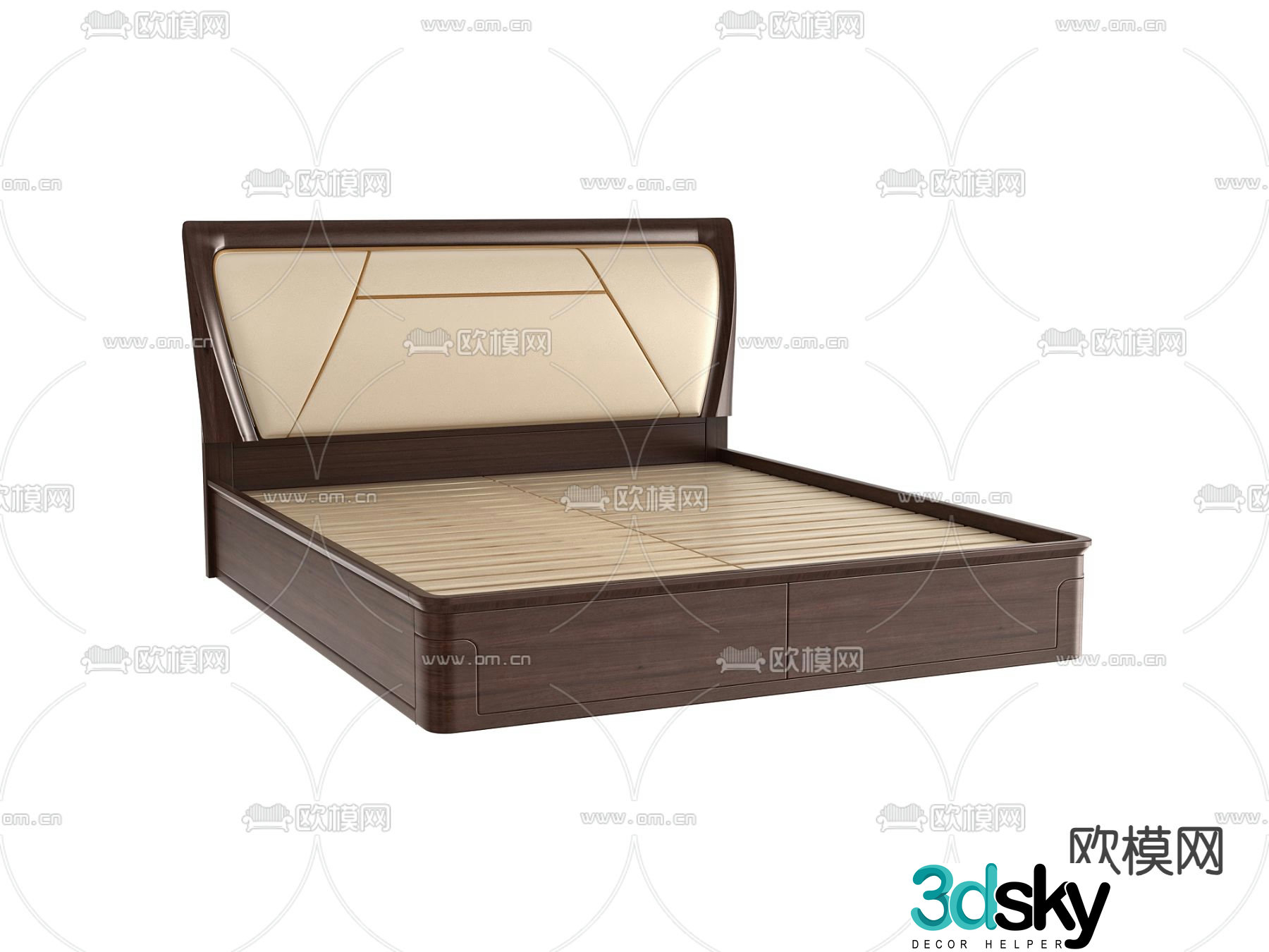 New Chinese double bed bed board 3d model