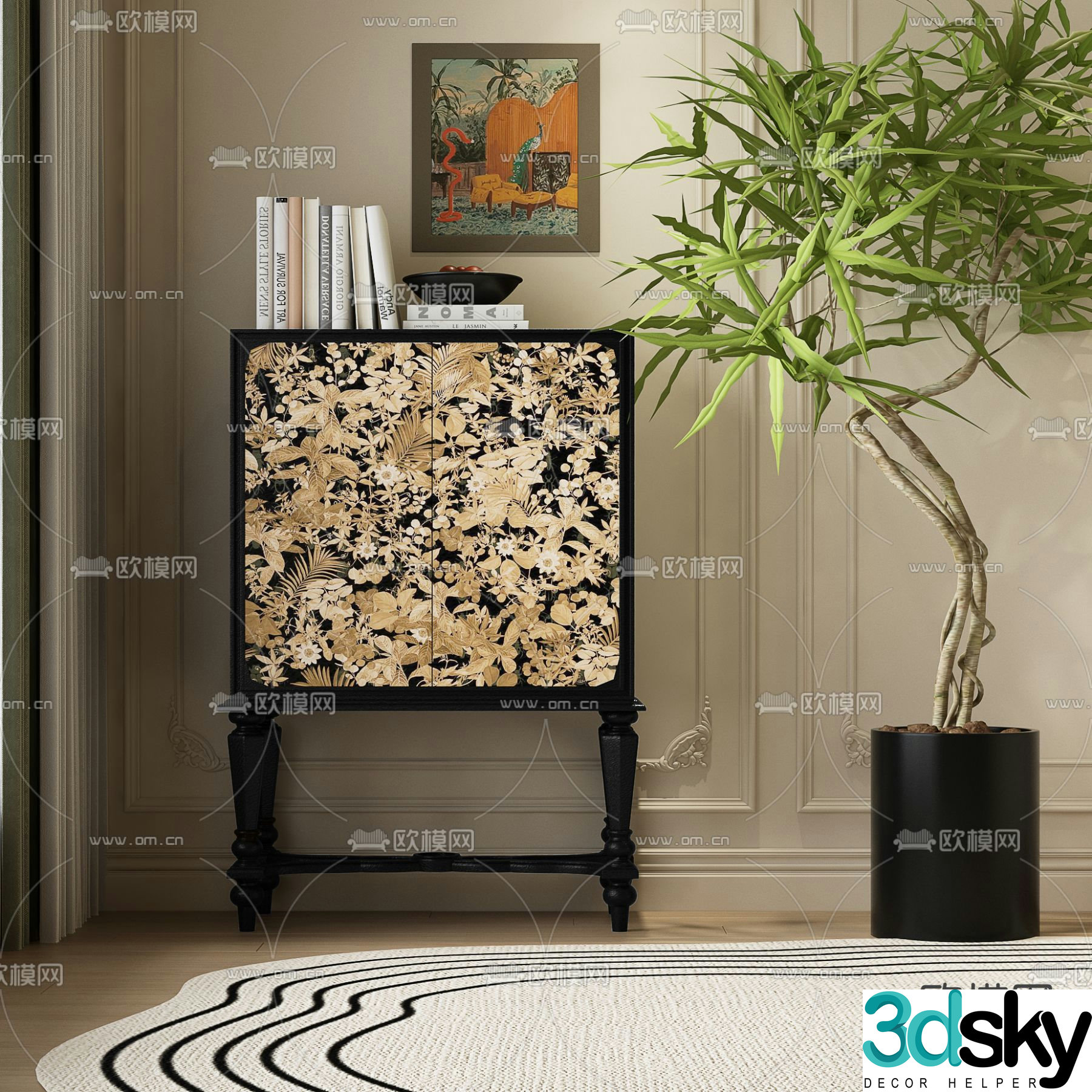 Medieval style chest of drawers high-foot cabinet d model