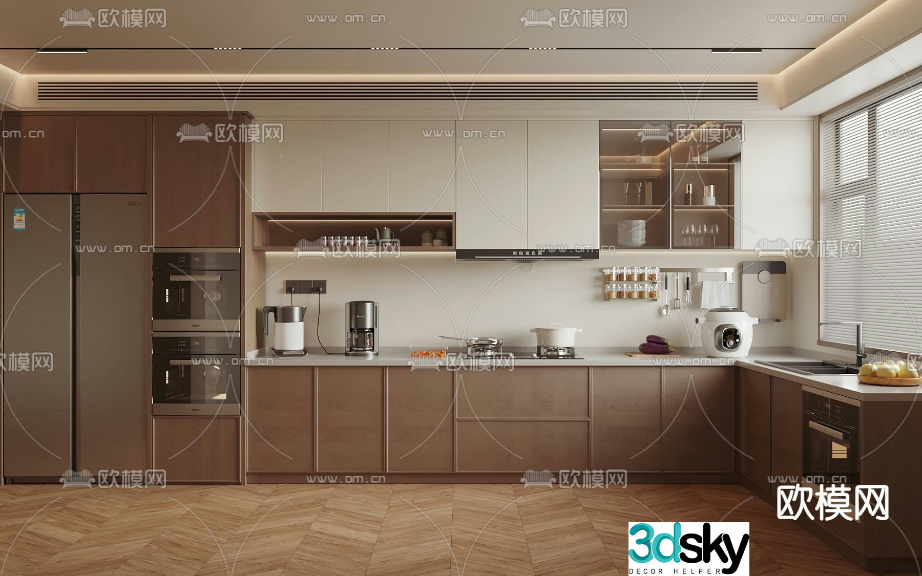 Middle style kitchen cabinet 3d model