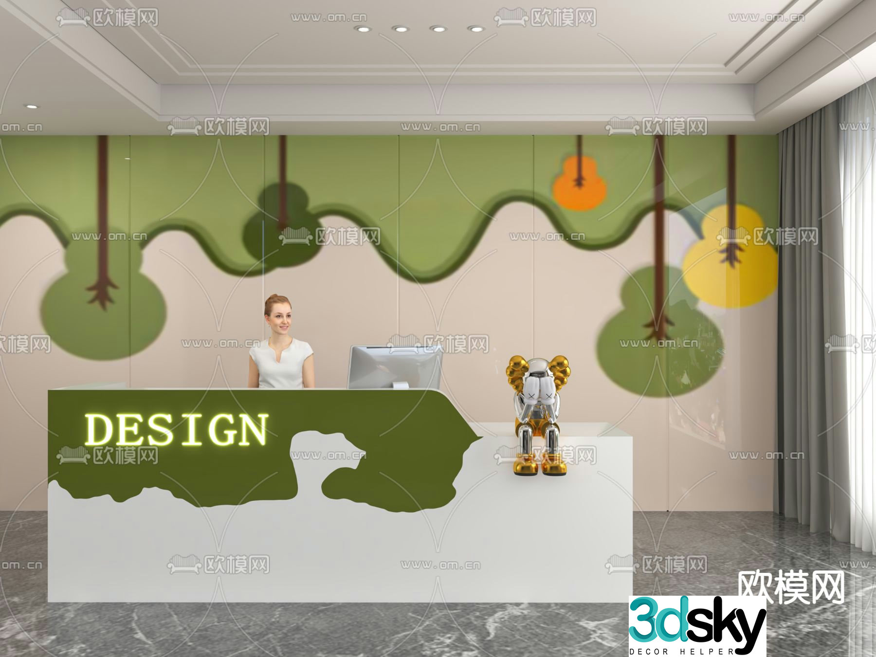 Modern front desk reception desk service desk 3d model