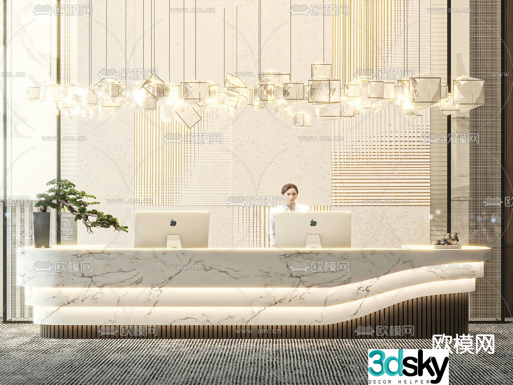 Front desk service desk reception desk 3d model
