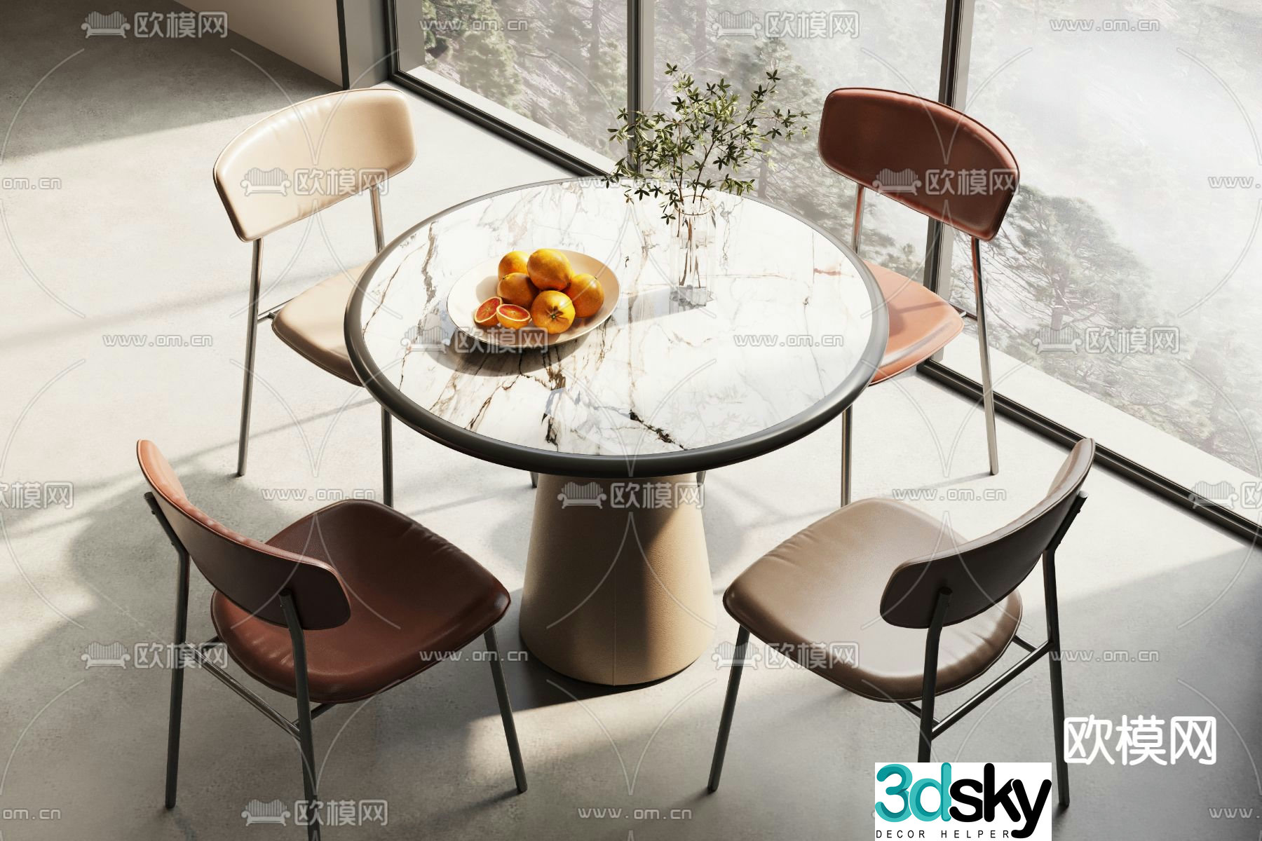 Modern leisure tables and chairs negotiation table round table 3D model