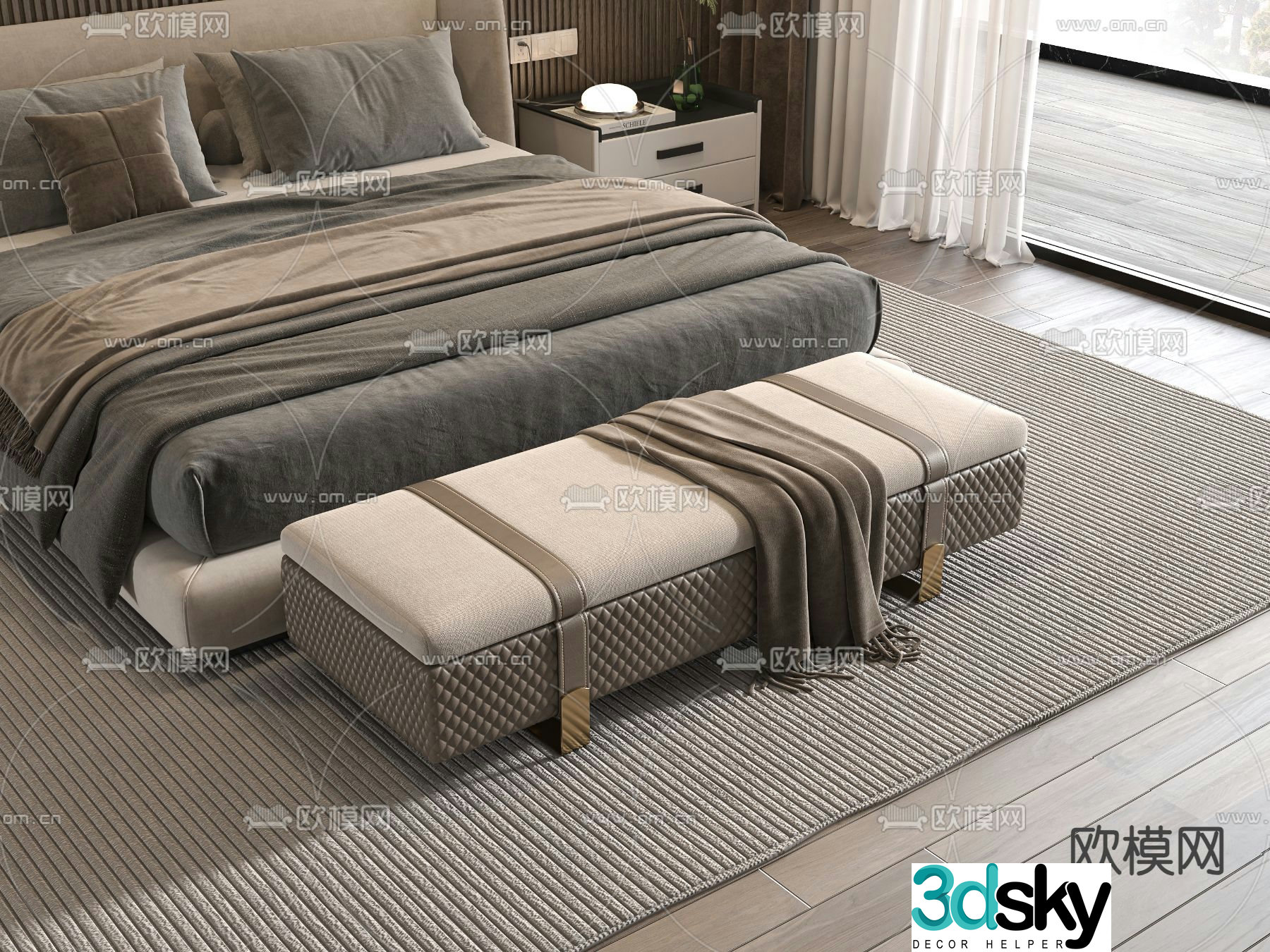 Footrest bed end stool 3d model