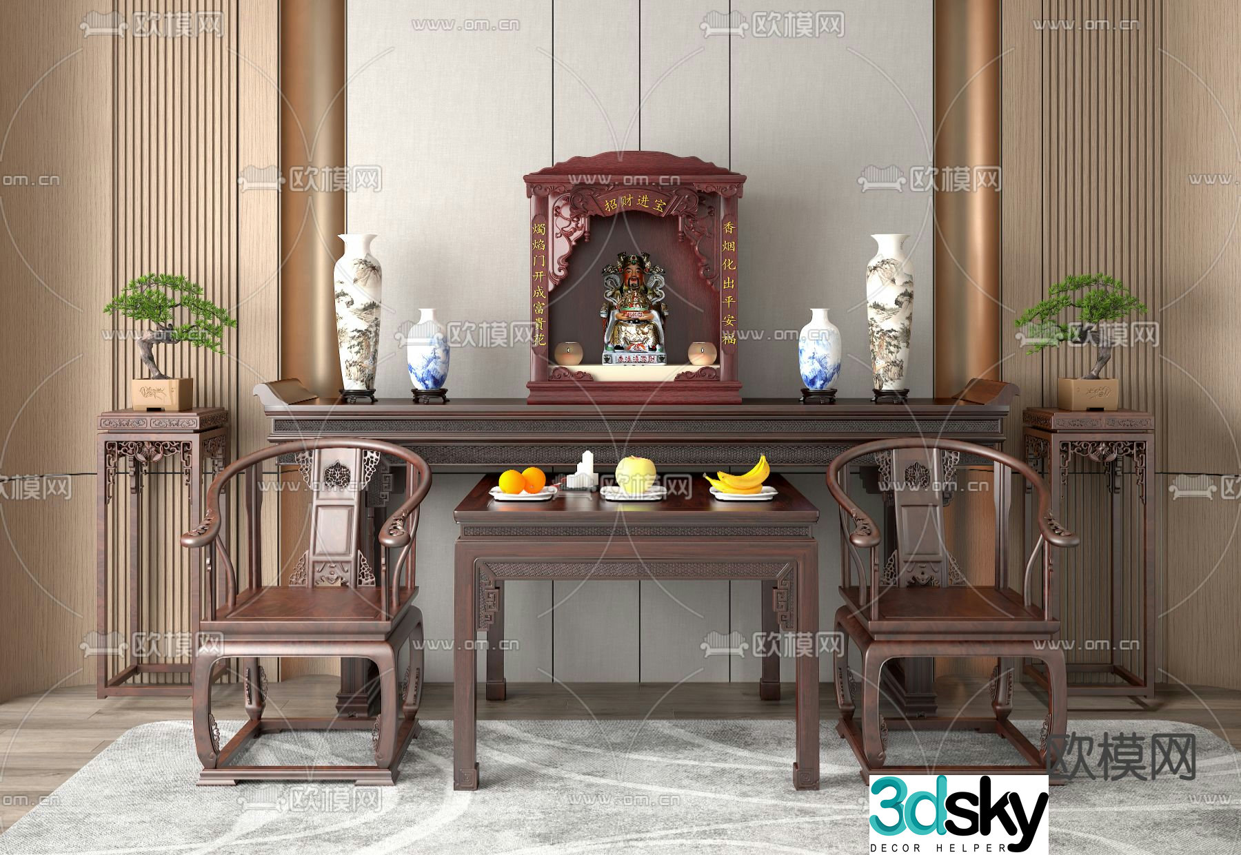 Chinese Buddhist altar Buddhist niche shrine sacred cabinet 3D model