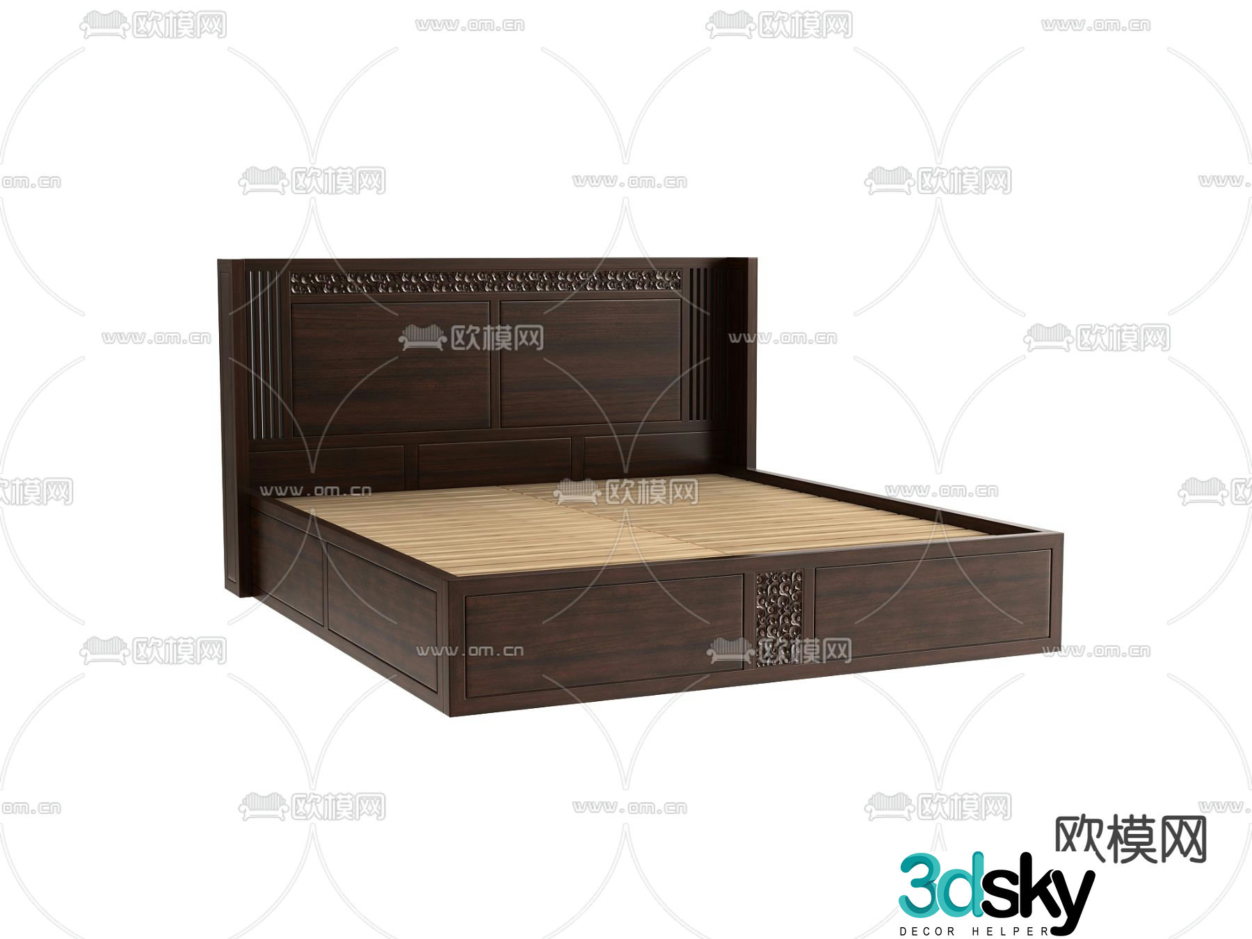 New Chinese double bed bed board 3d model