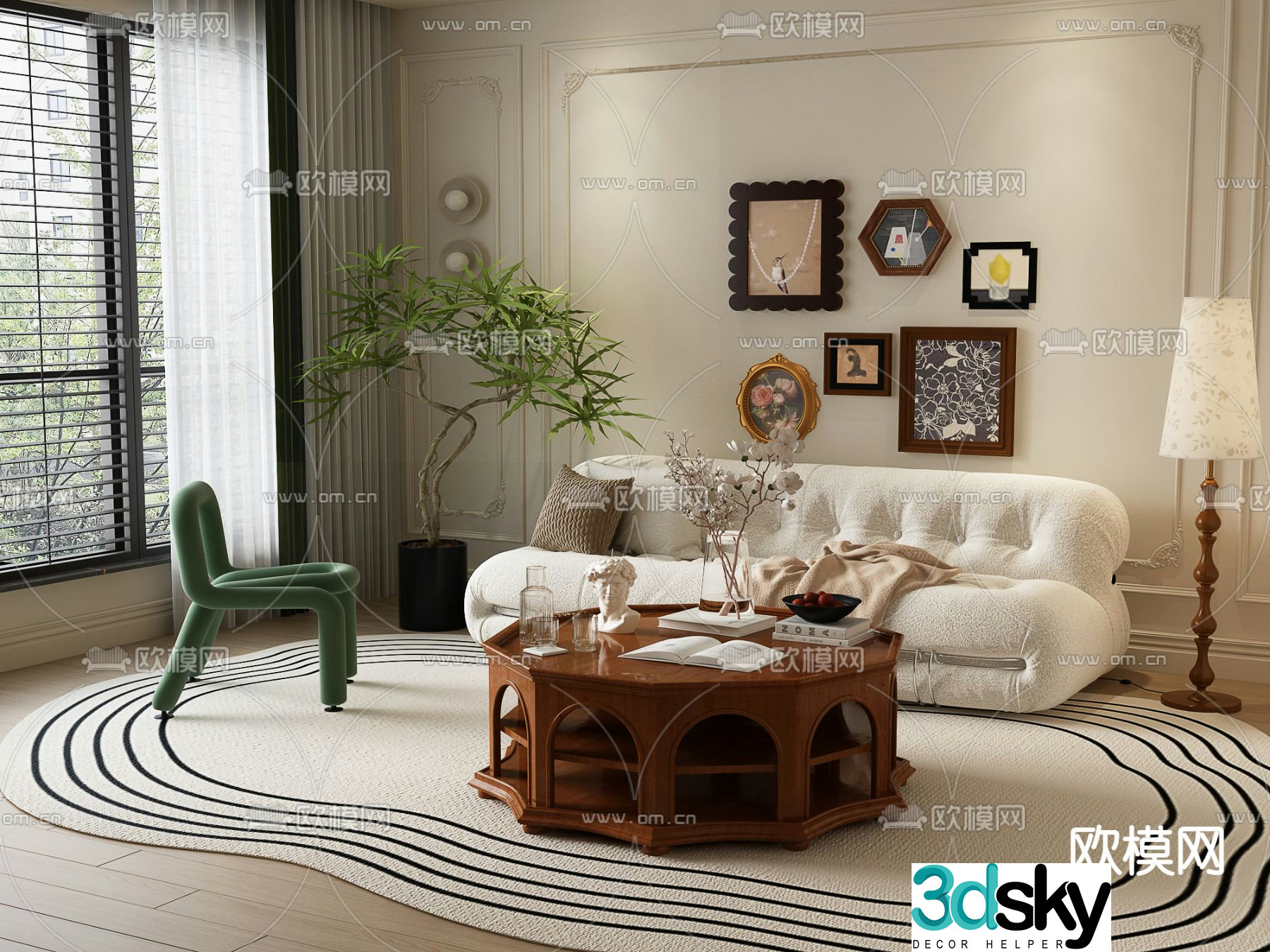 French sofa coffee table leisure sofa 3d model