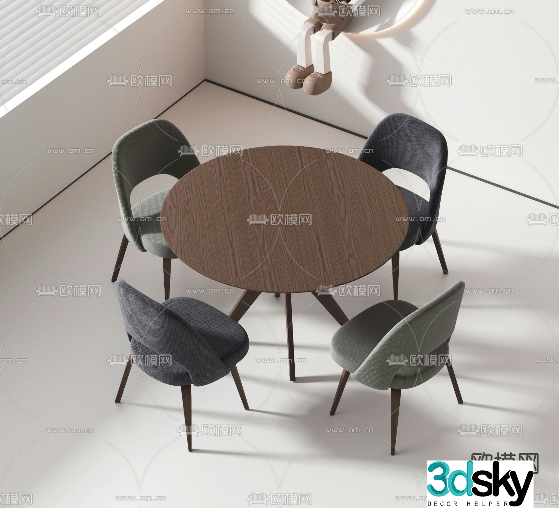 Casual table and chairs negotiation table round table 3d model