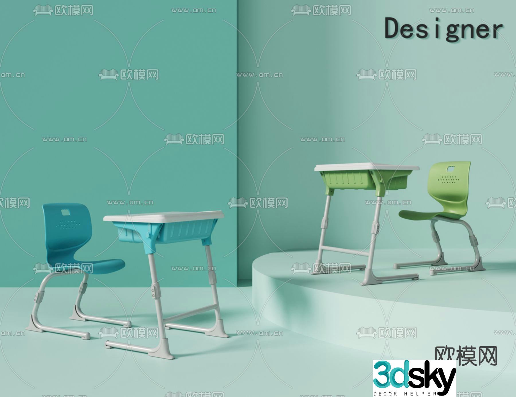 Study table children’s table and chair desk and chair 3d model