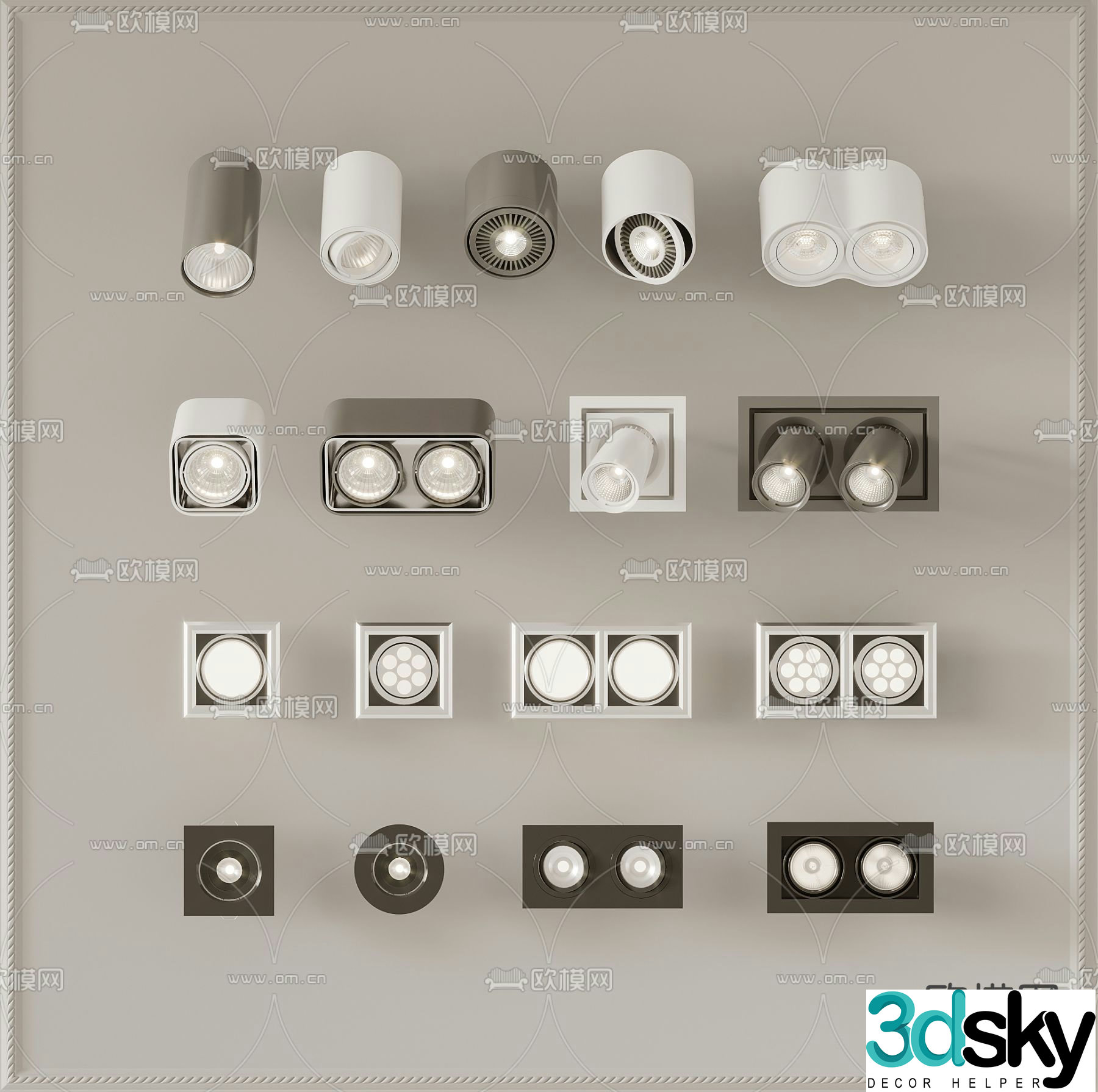Surface mounted downlight spotlight 3d model