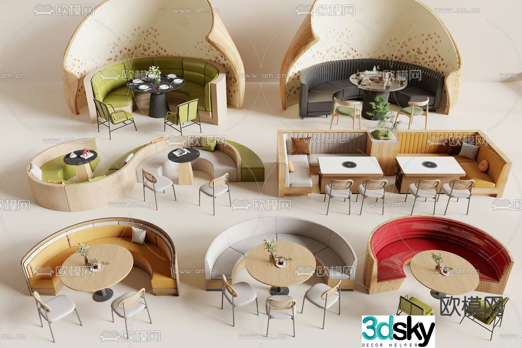 Card seat dining table and chairs curved card seat 3d model