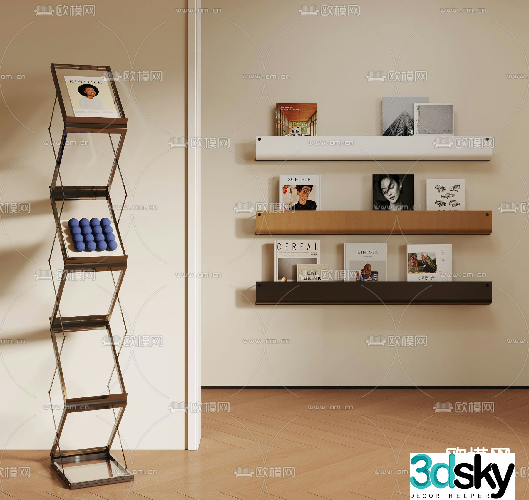 bookshelf magazine rack newspaper rack 3d model