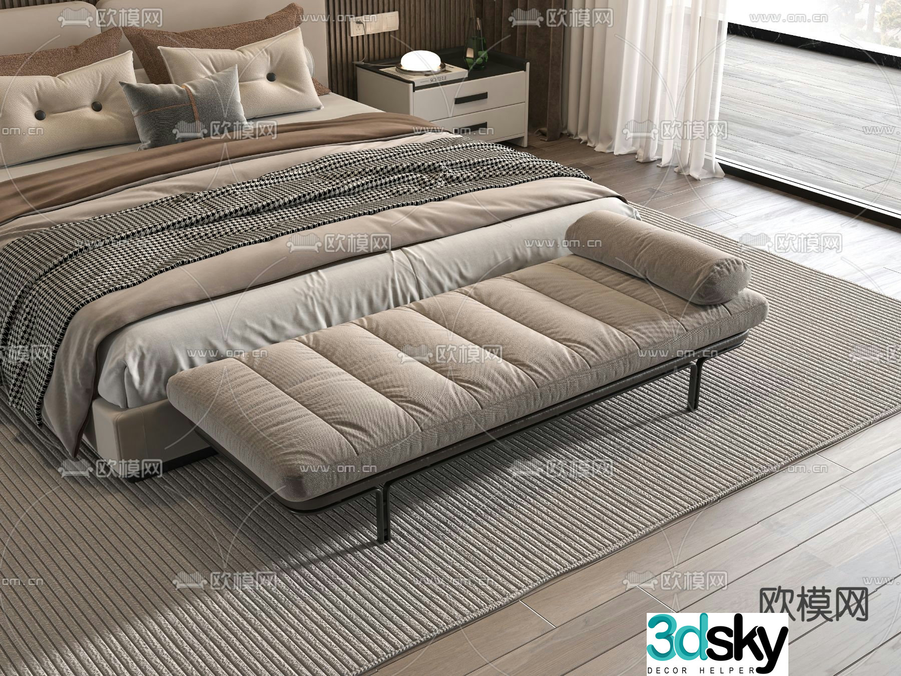 Footrest bed end stool 3d model