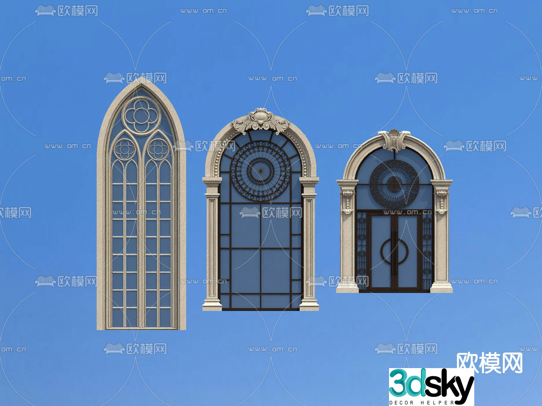 European style windows window frames floor-to-ceiling windows balcony windows 3D model