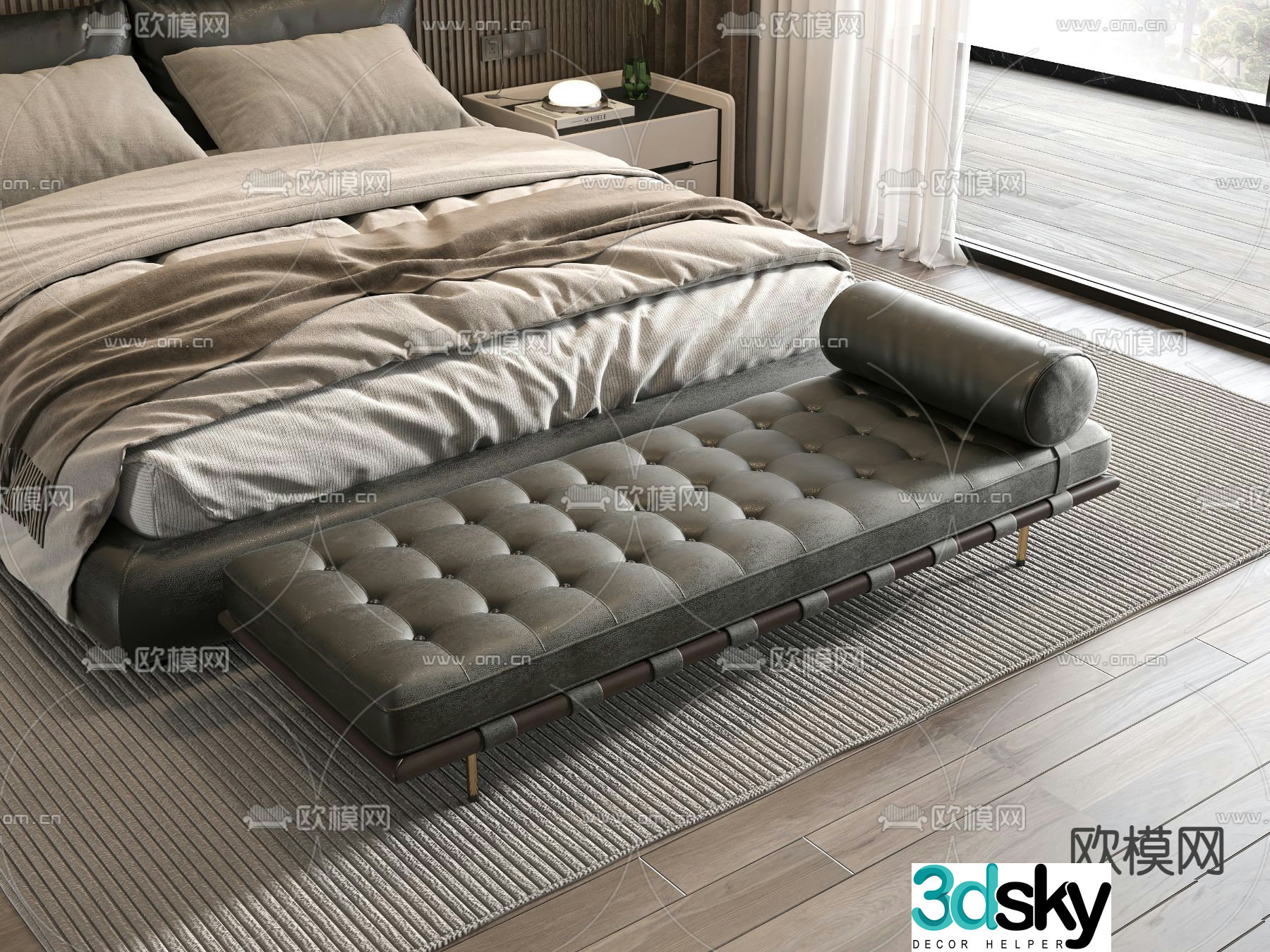 Footrest bed end stool 3d model