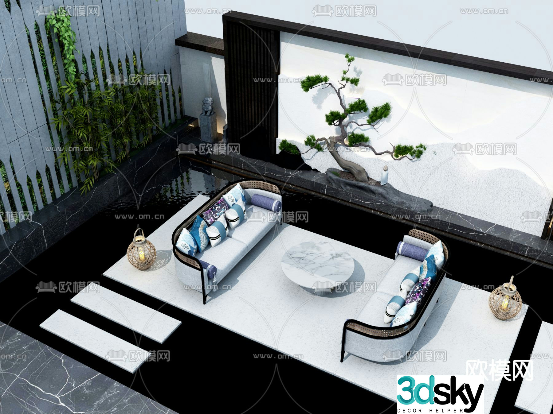 Courtyard landscape water landscape 3d model