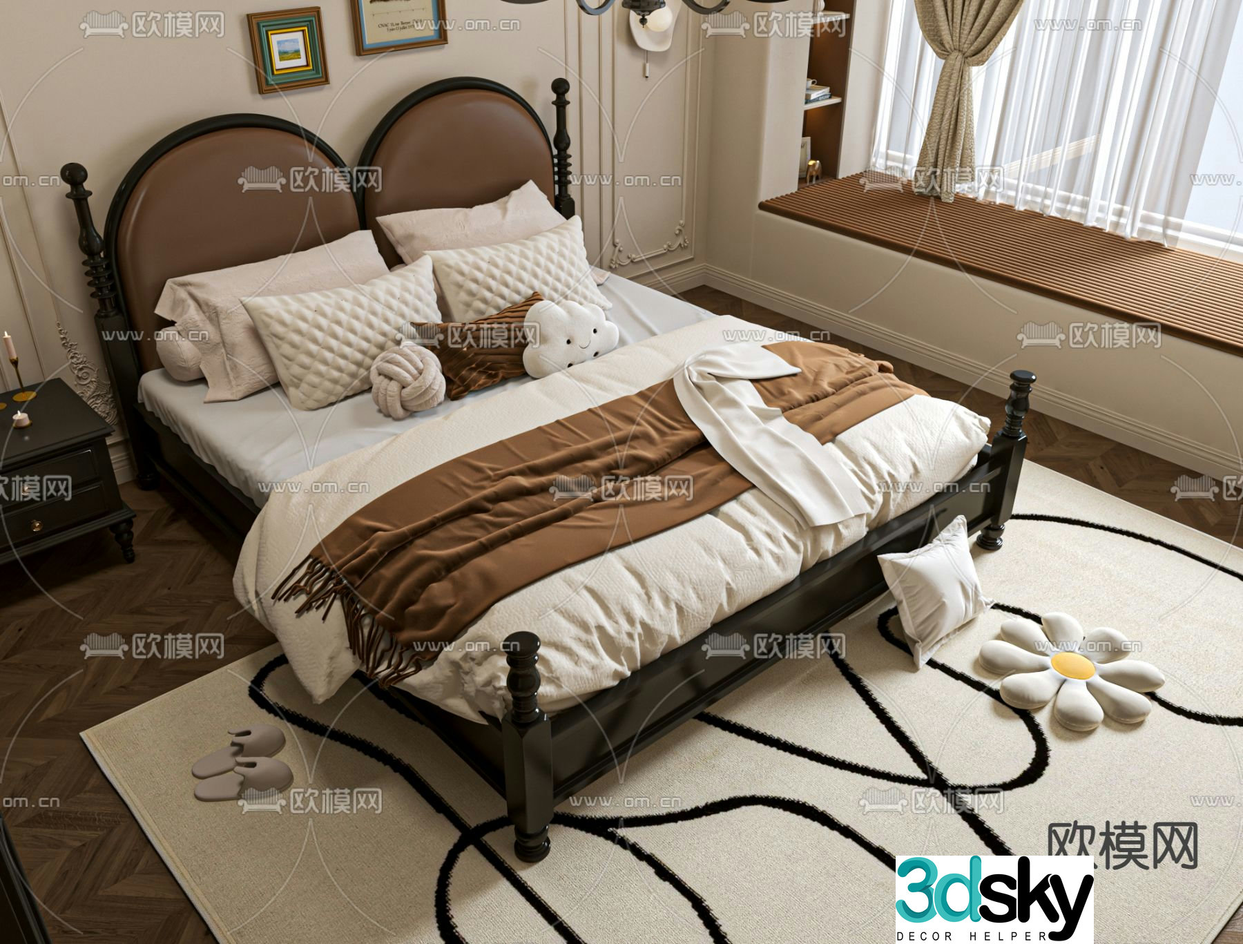 Medieval style double bed 3d model