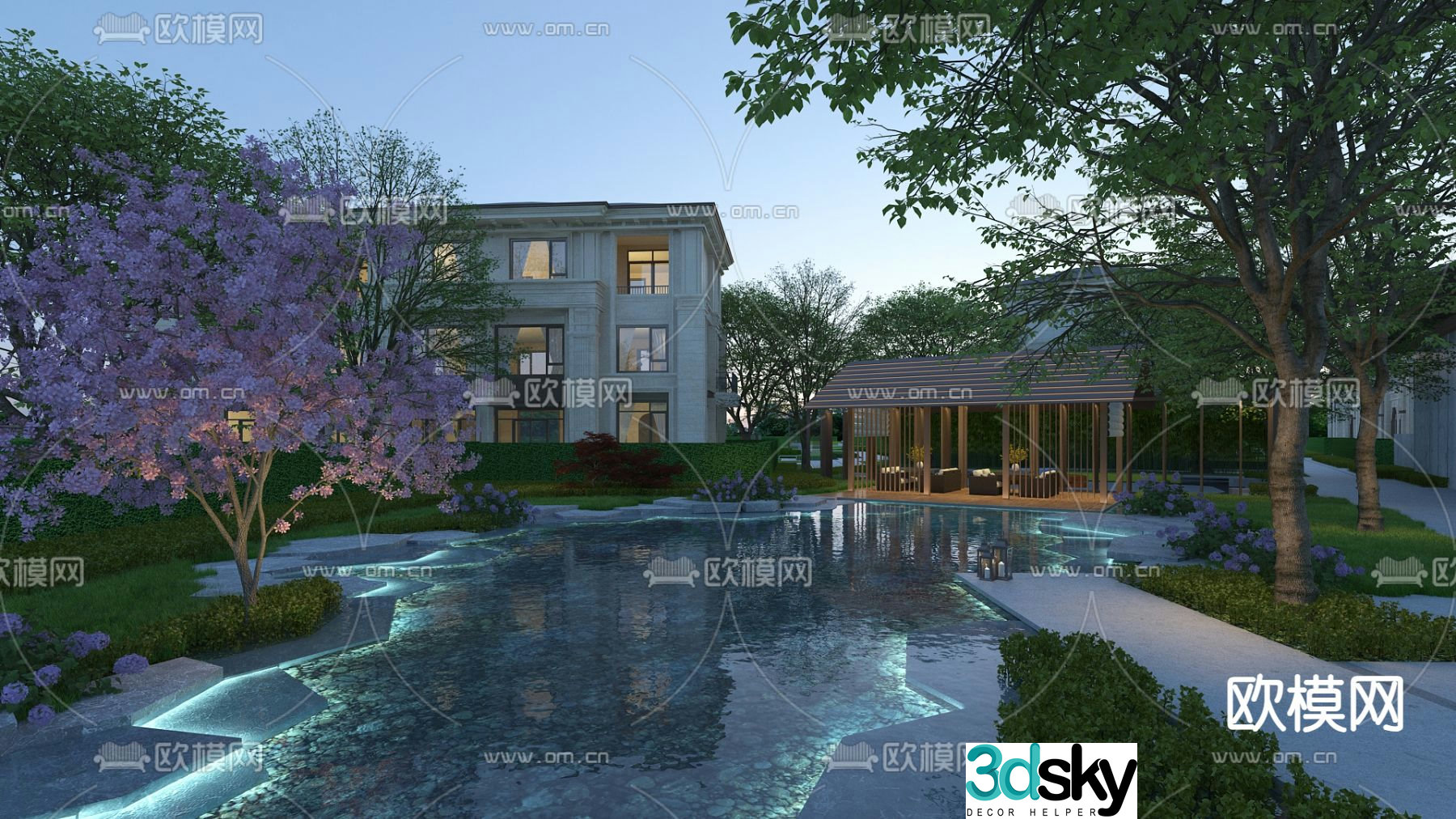 Villa courtyard landscape water landscape 3d model