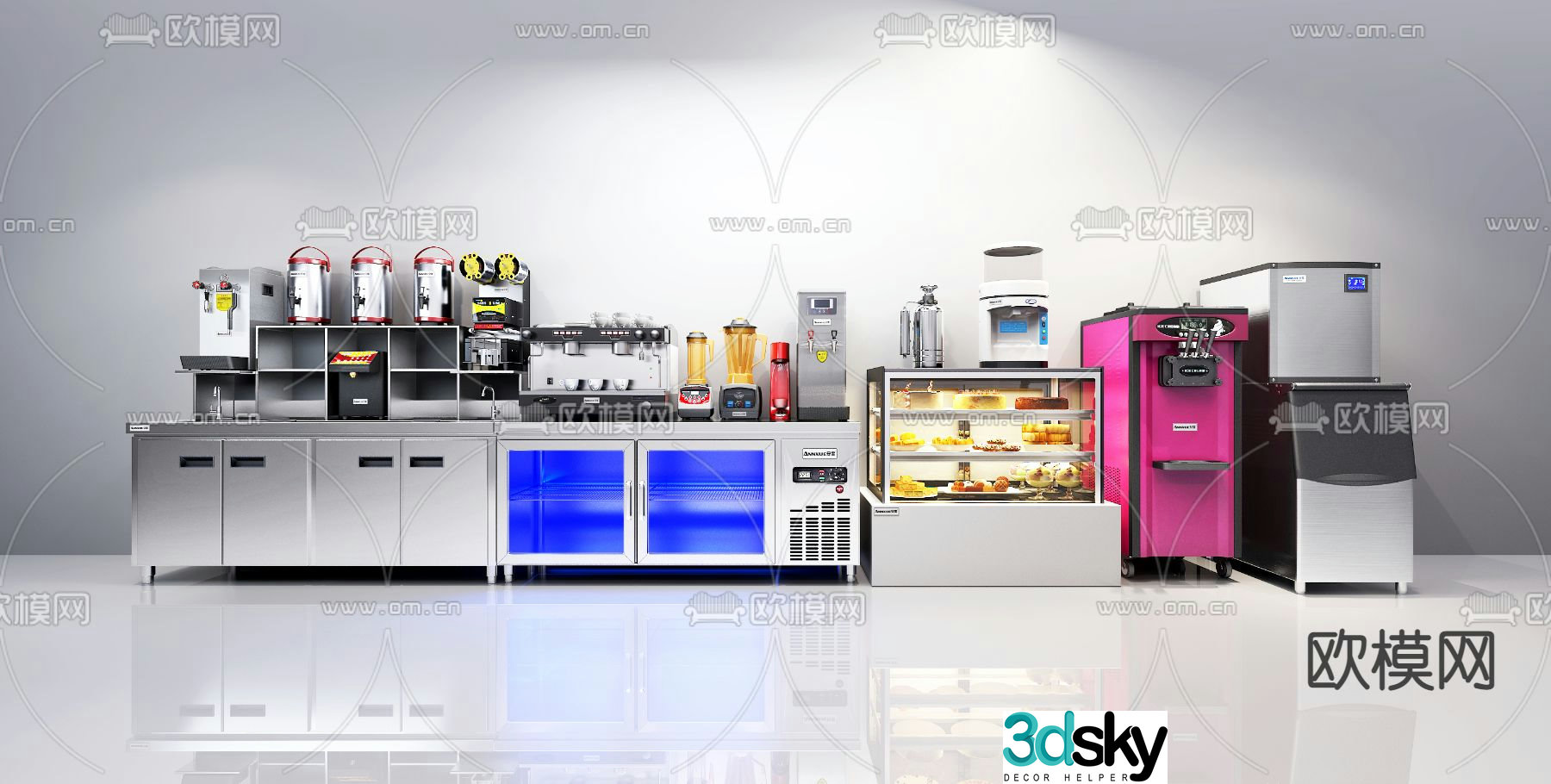 Milk tea shop operating table ice maker juicer 3d model