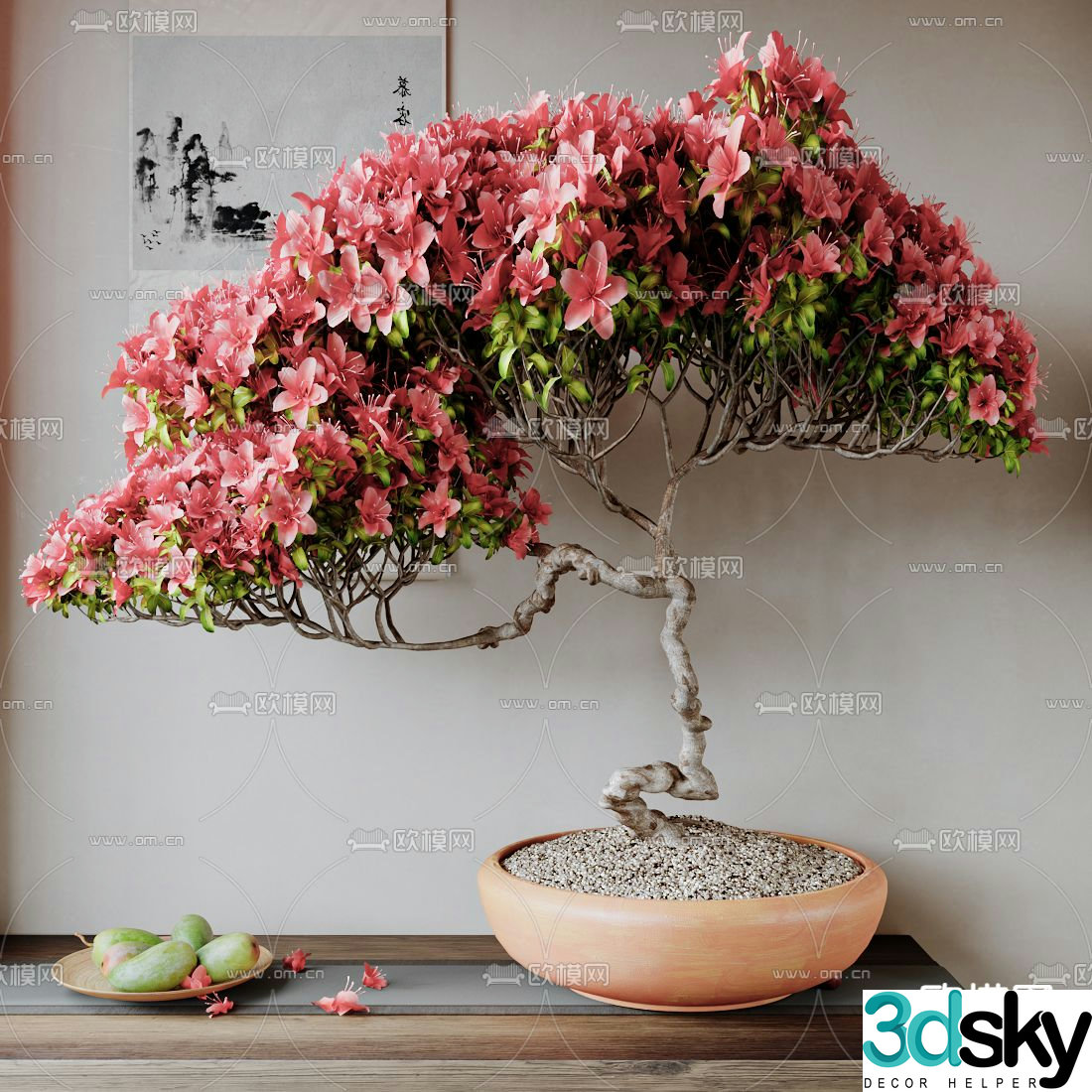 New Chinese style potted plants bonsai flowerpot 3d model