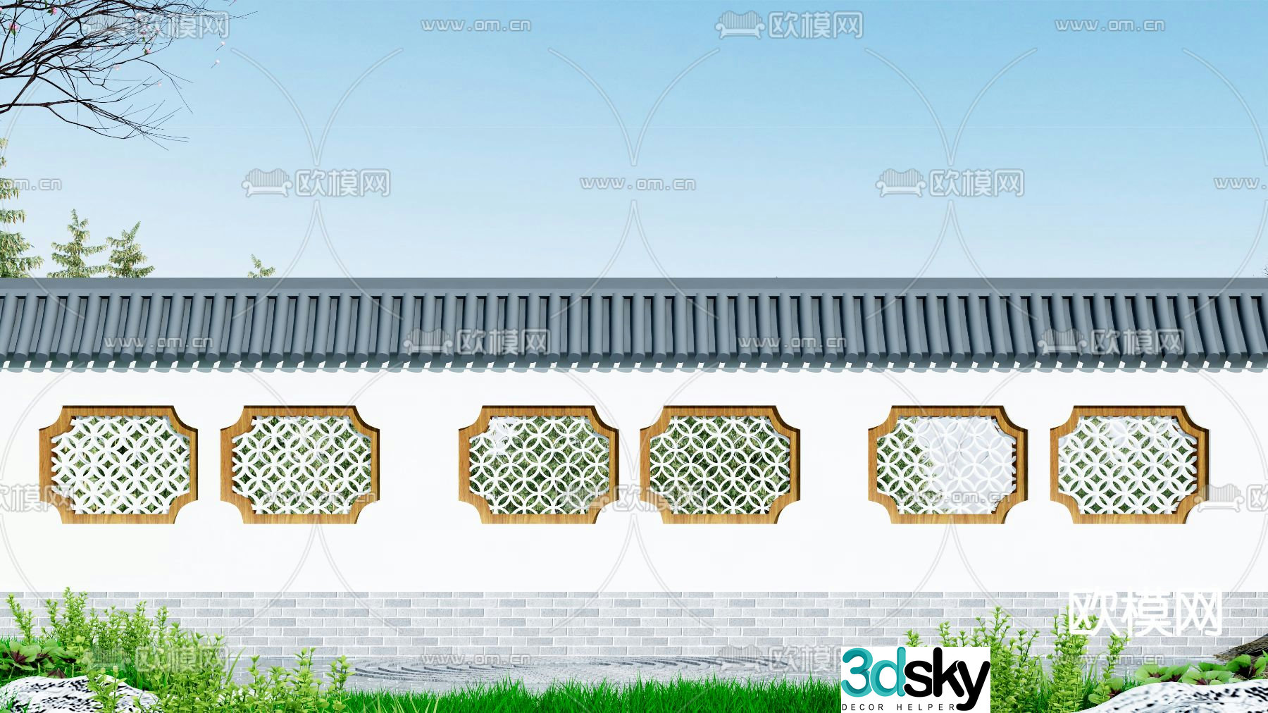 Chinese style landscape wall outdoor landscape wall ancient building landscape wall 3D model